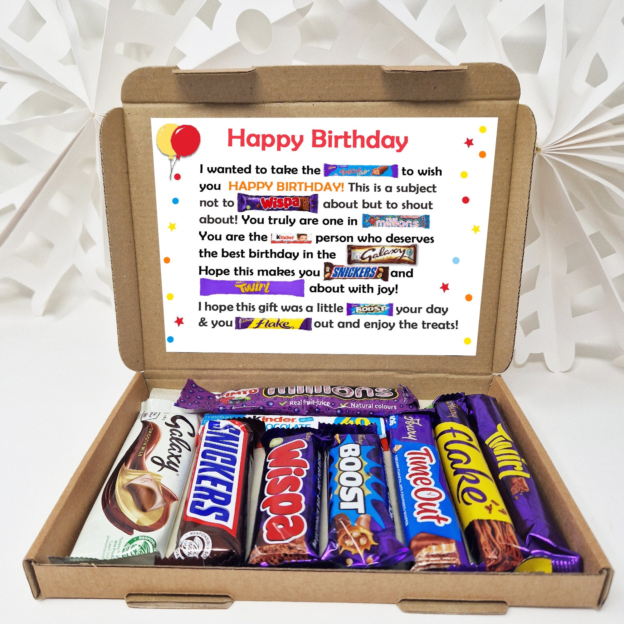 Birthday Gift 21st 18th 30th 40th Poem Chocolate Treats Box Hamper Sweet Present Gift for all ages Him/Her