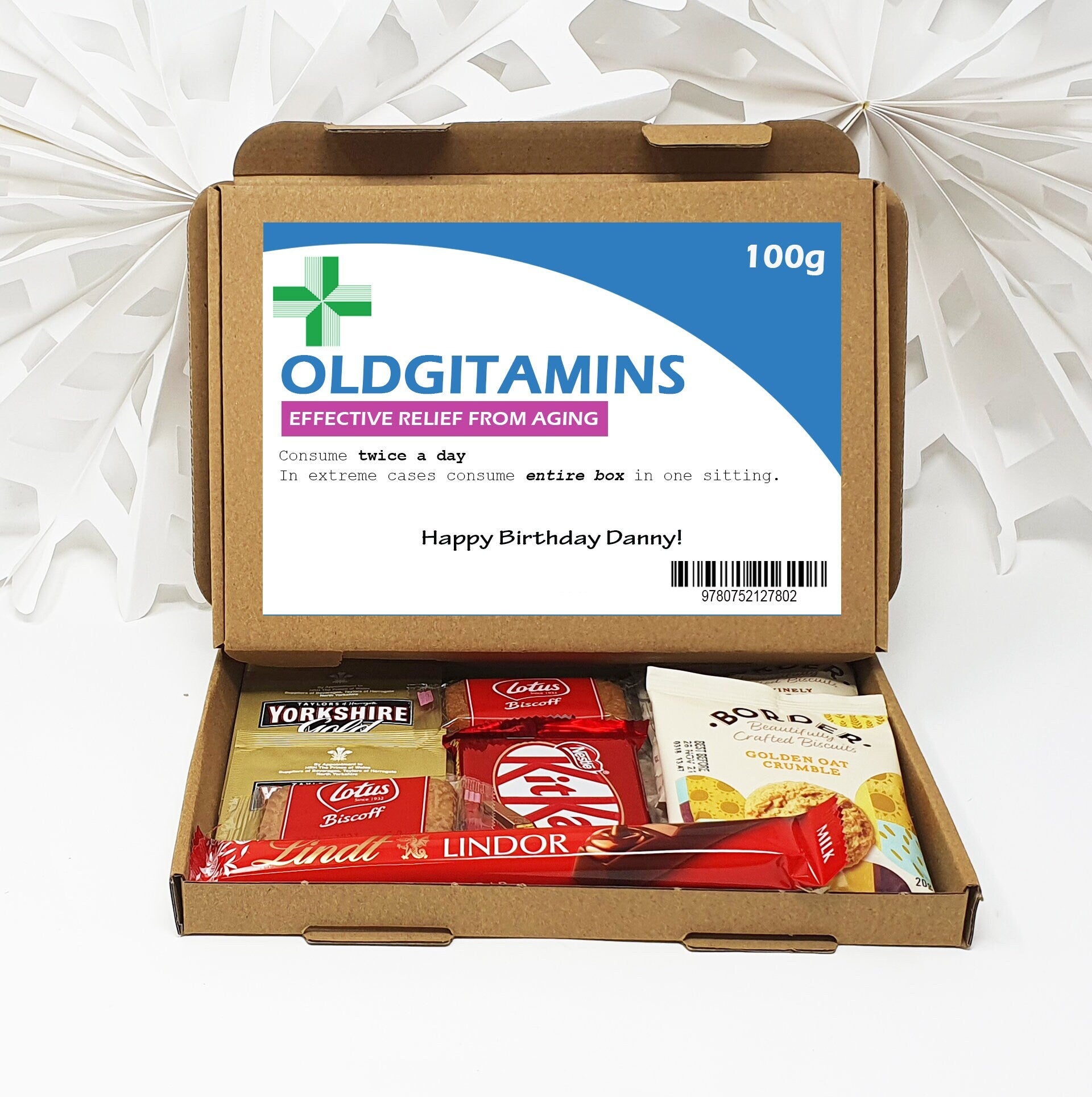 Personalised Oldgitamins Birthday Gift 30th 40th 50th Poem Chocolate Treats Box Hamper Sweet Present Gift for all ages Him/Her