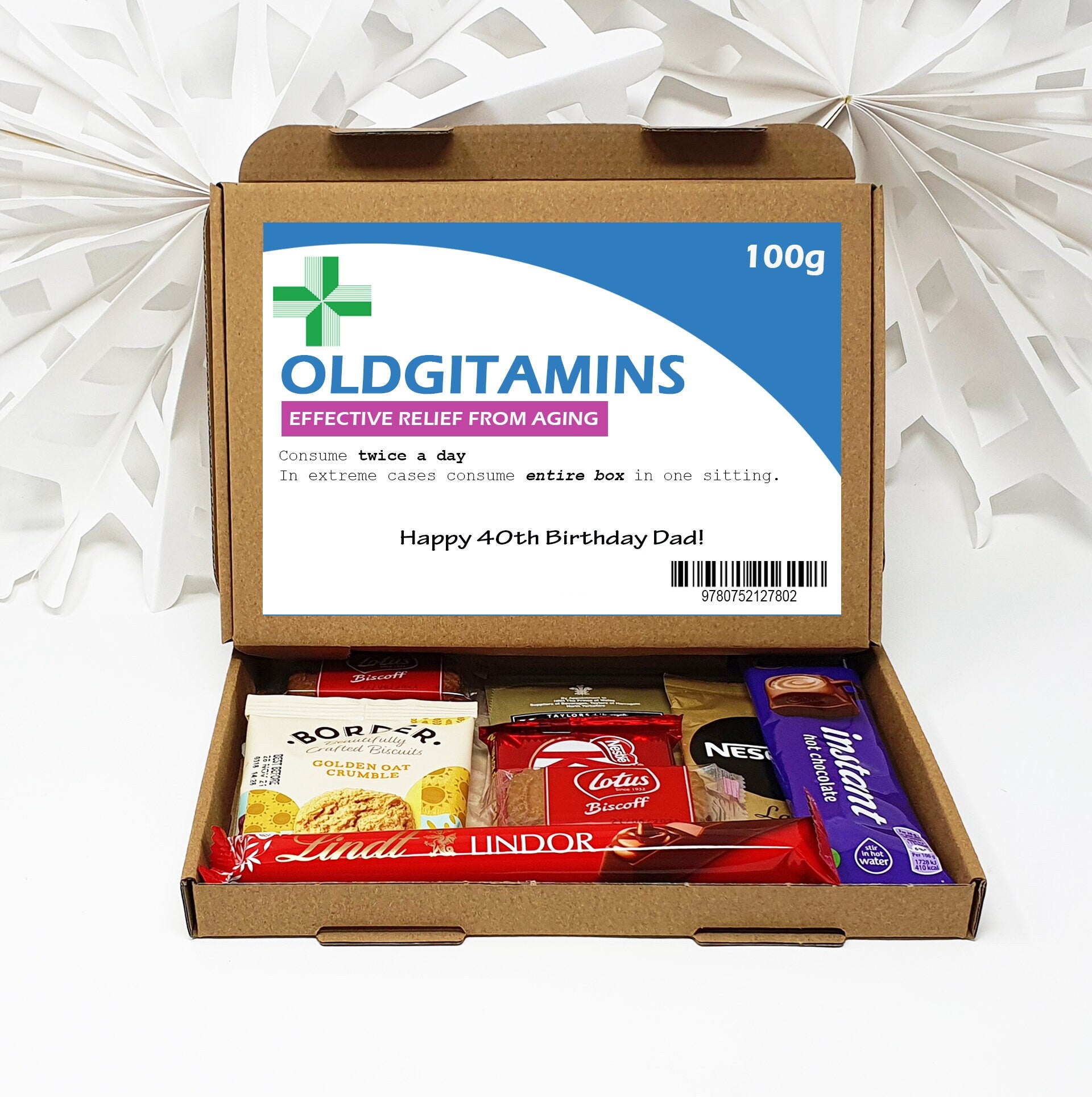 Personalised Oldgitamins Birthday Gift 30th 40th 50th Poem Chocolate Treats Box Hamper Sweet Present Gift for all ages Him/Her