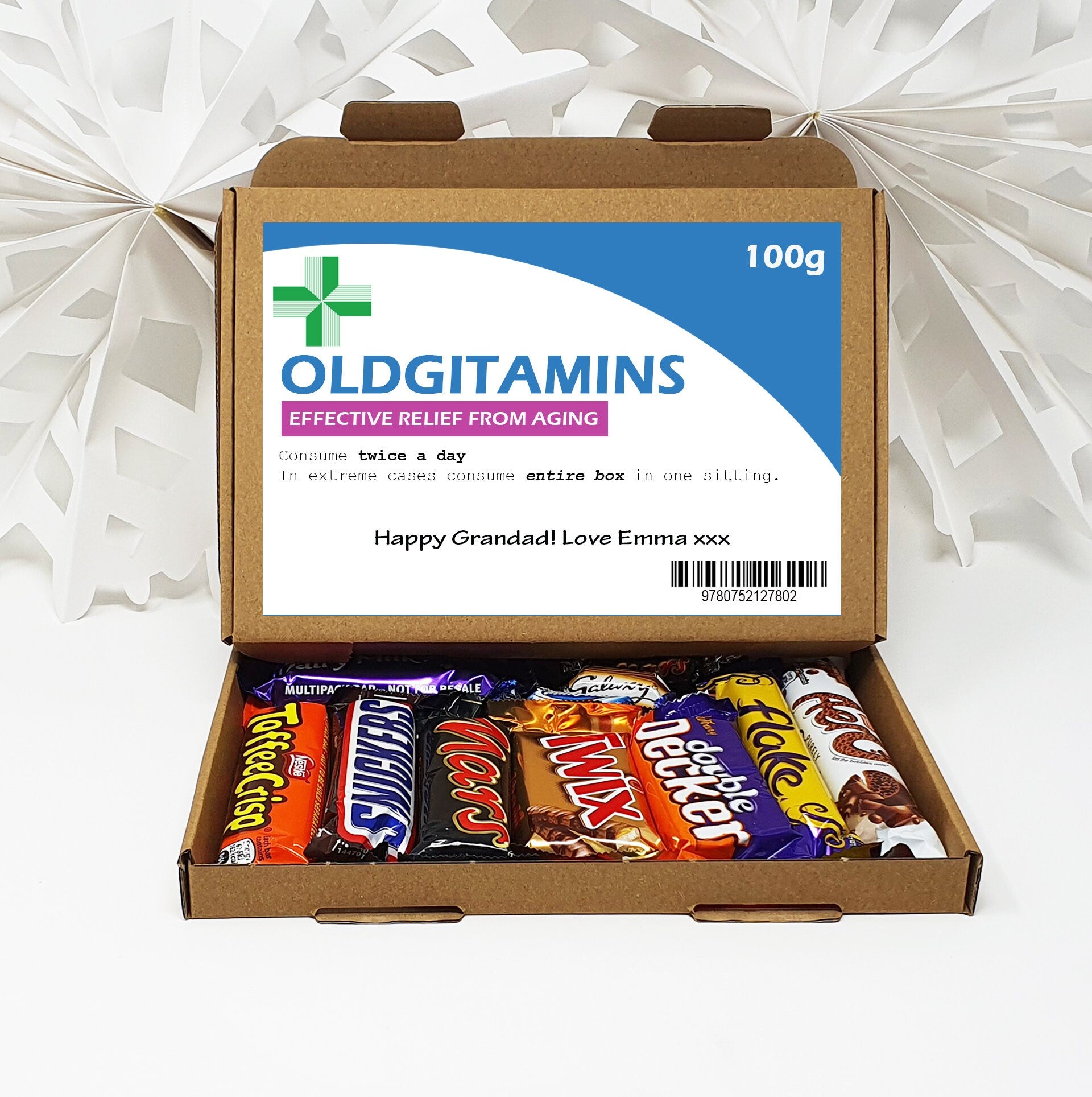 Personalised Oldgitamins Birthday Gift 30th 40th 50th Poem Chocolate Treats Box Hamper Sweet Present Gift for all ages Him/Her