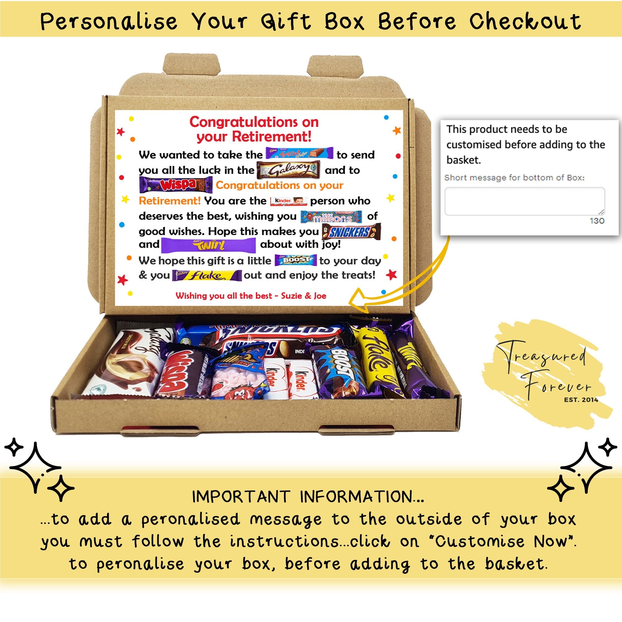 Personalised Retirement/ Leaving Job Gift Box Good Luck Treat Box Letterbox Gift Hug in a Box Chocolate Poem Unique