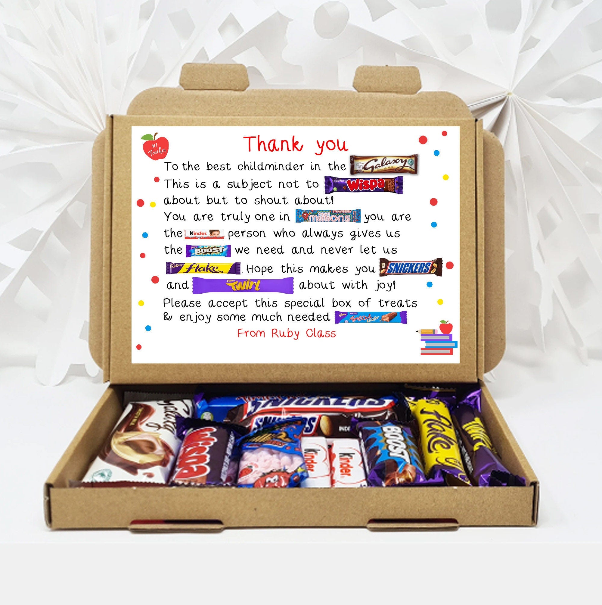 Personalised Teacher Poem summer gift Poem End of Term Treat Box Hug in a box, hamper gift thank you gift Lollypop lady Key worker Music PE