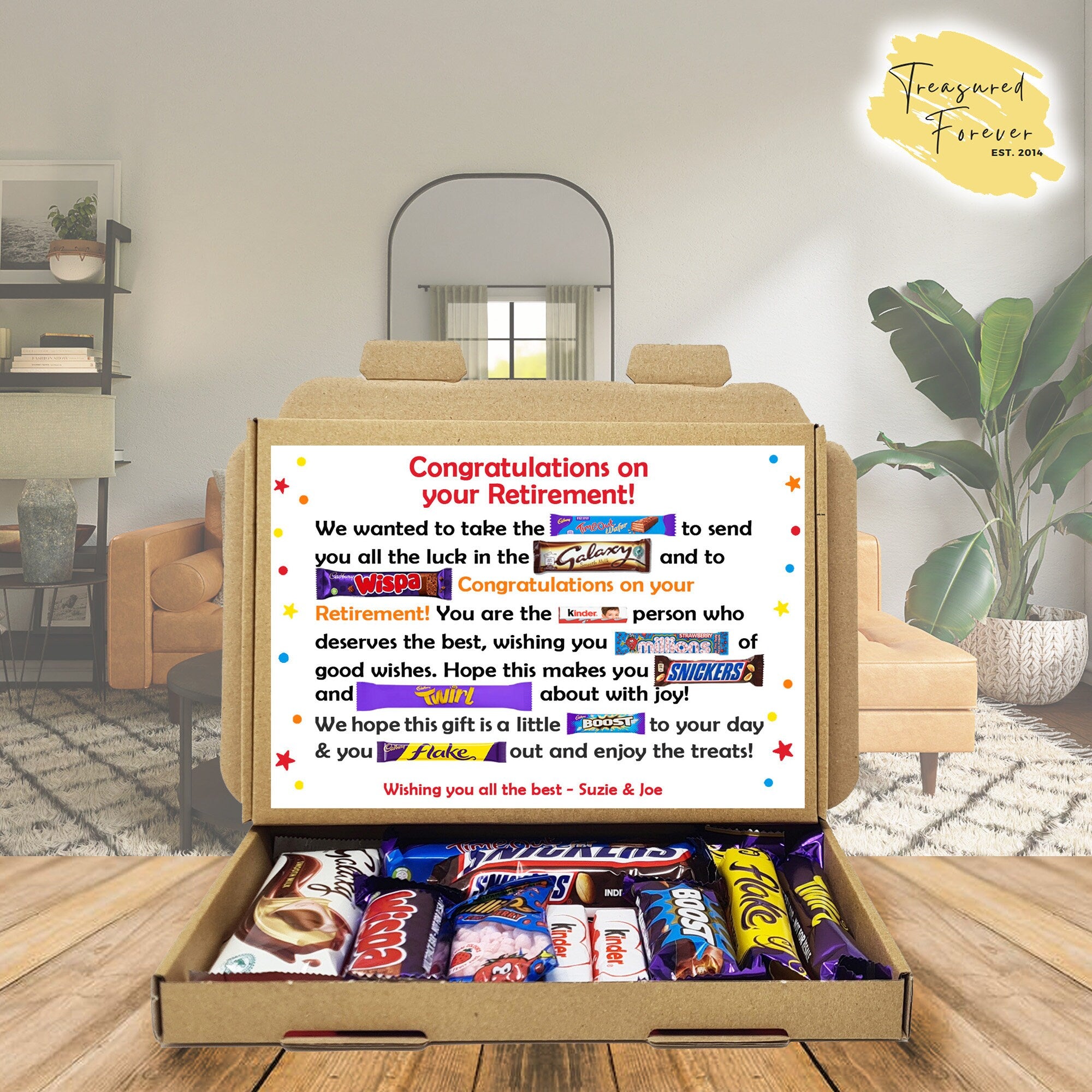 Personalised Retirement/ Leaving Job Gift Box Good Luck Treat Box Letterbox Gift Hug in a Box Chocolate Poem Unique