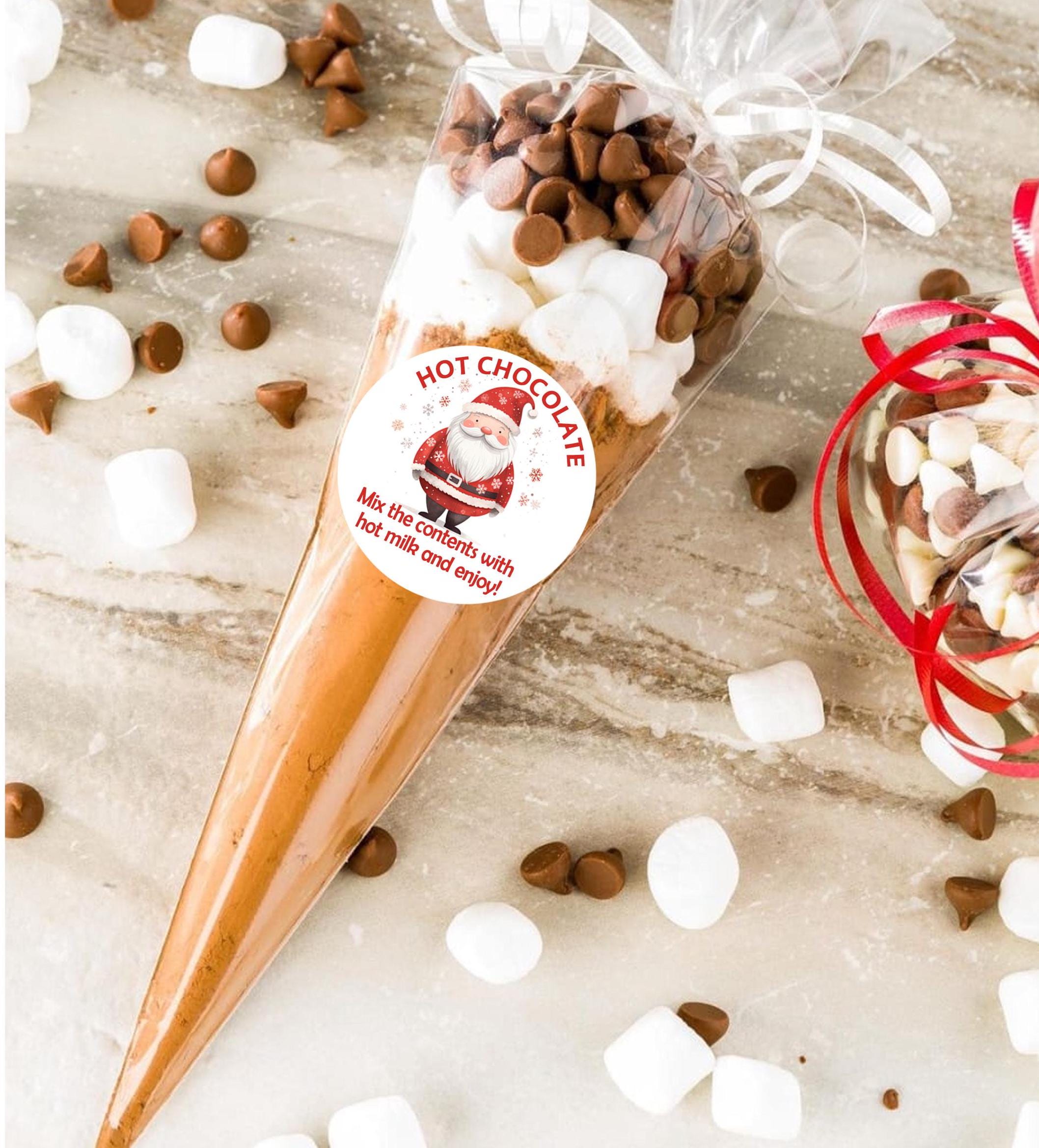 Santa Hot Chocolate Cone Christmas Stickers Round Sticker Sheet | Bulk Xmas Labels | SantaGift Design