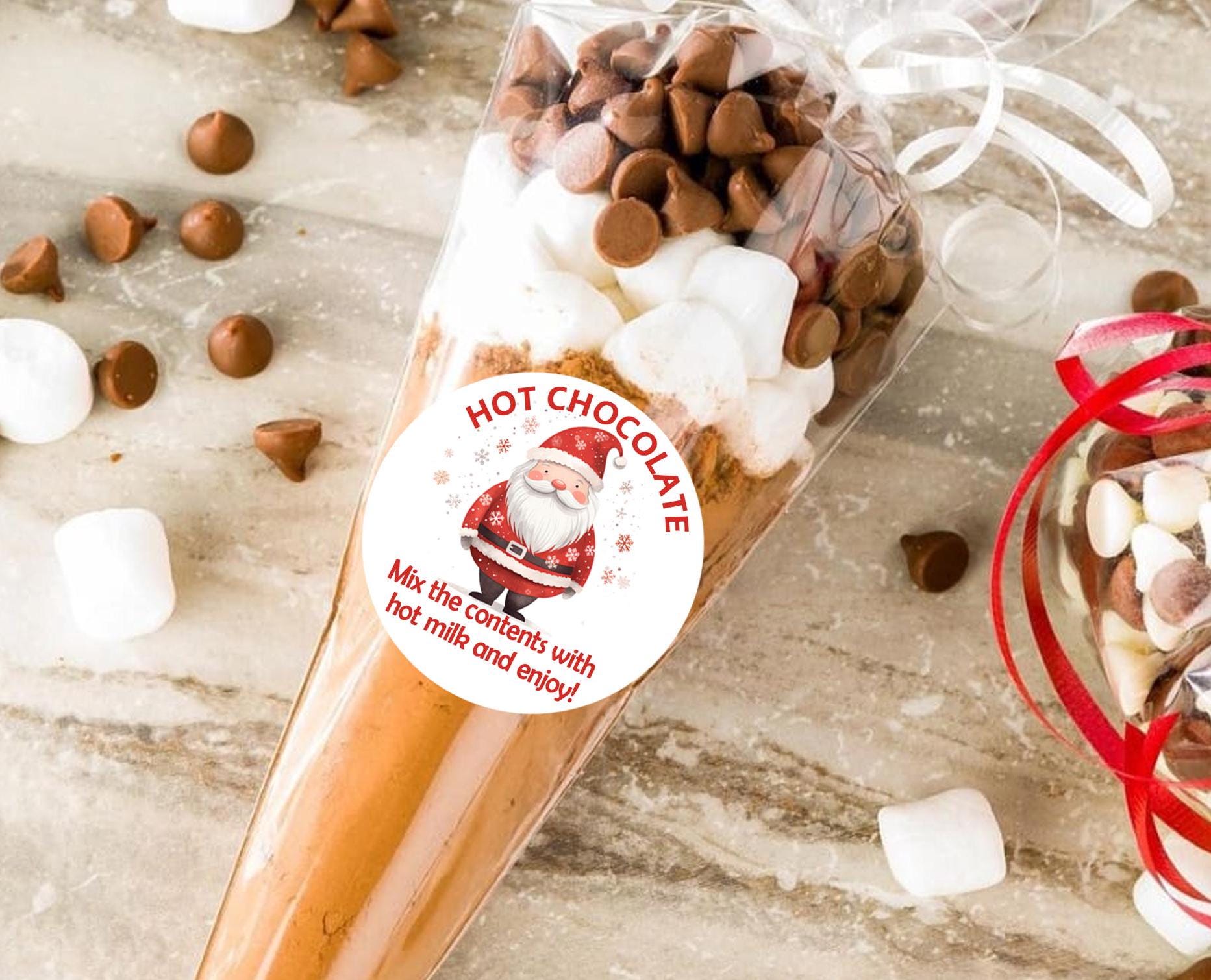 Santa Hot Chocolate Cone Christmas Stickers Round Sticker Sheet | Bulk Xmas Labels | SantaGift Design