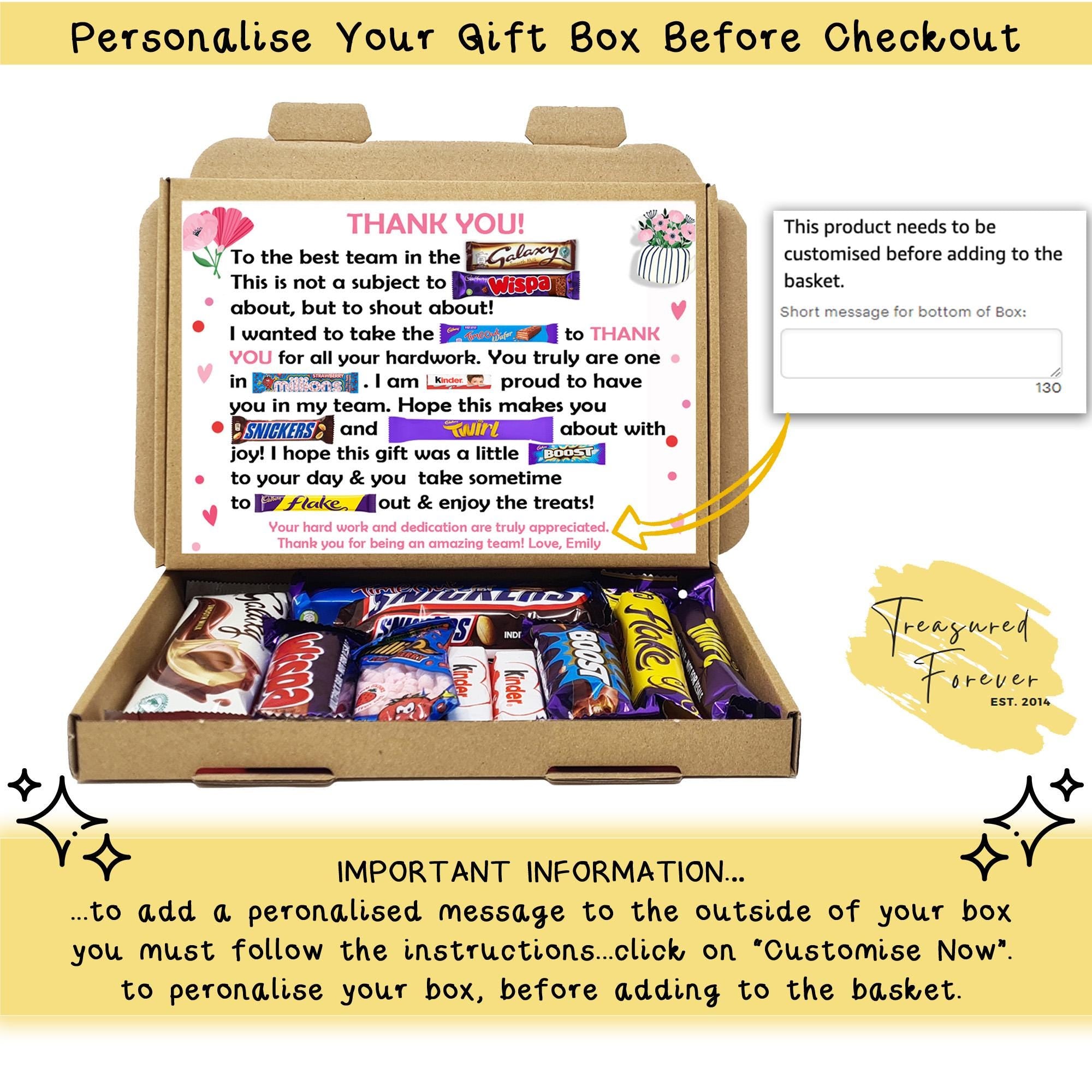 Personalised BEST TEAM/ Boss in the world / GALAXY Poem Gift Treat Box Hug in a box, hamper Sweet gift Employee Appreciation Corporate