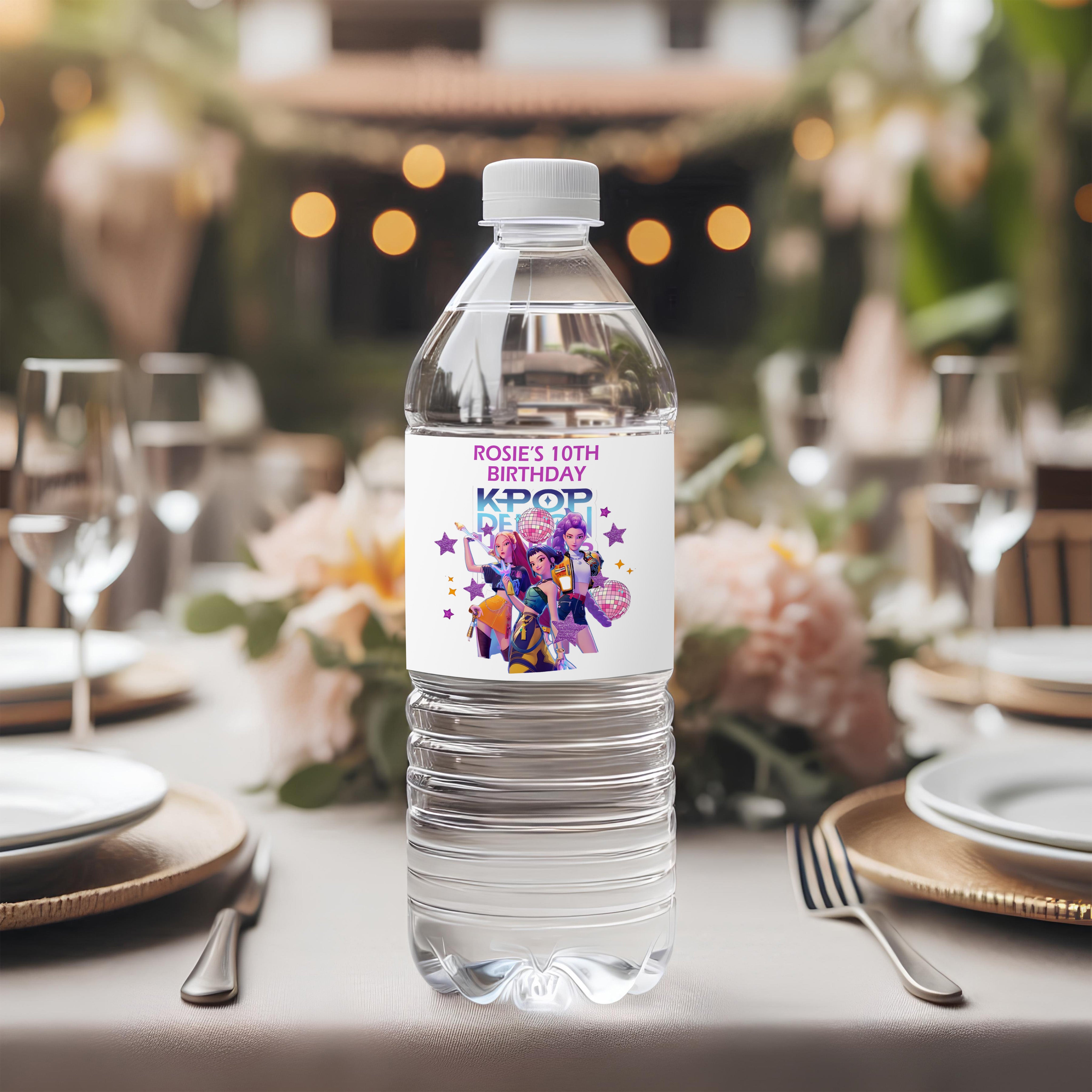 Personalised K-Pop Demon Hunters Party Water Bottle Stickers | Huntrix Inspired Birthday Labels | Sweet Cones, Gift Bags & Party Favours