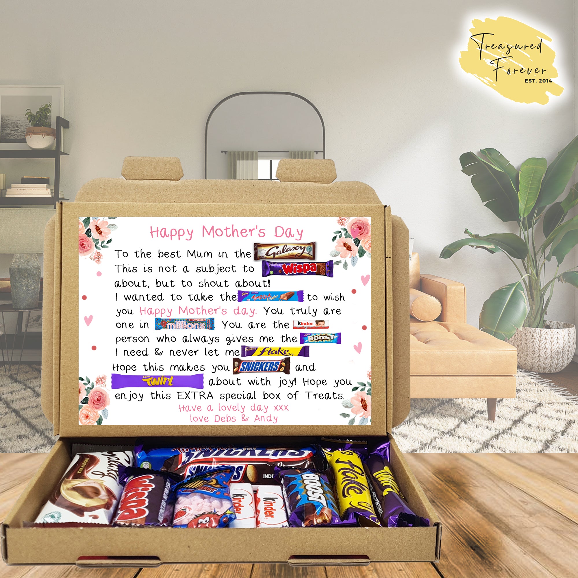Personalised Mother's Day Poem Treat Box Floral Letterbox Gift Hug in a Box Hamper Thinking of You, Missing you - Floral
