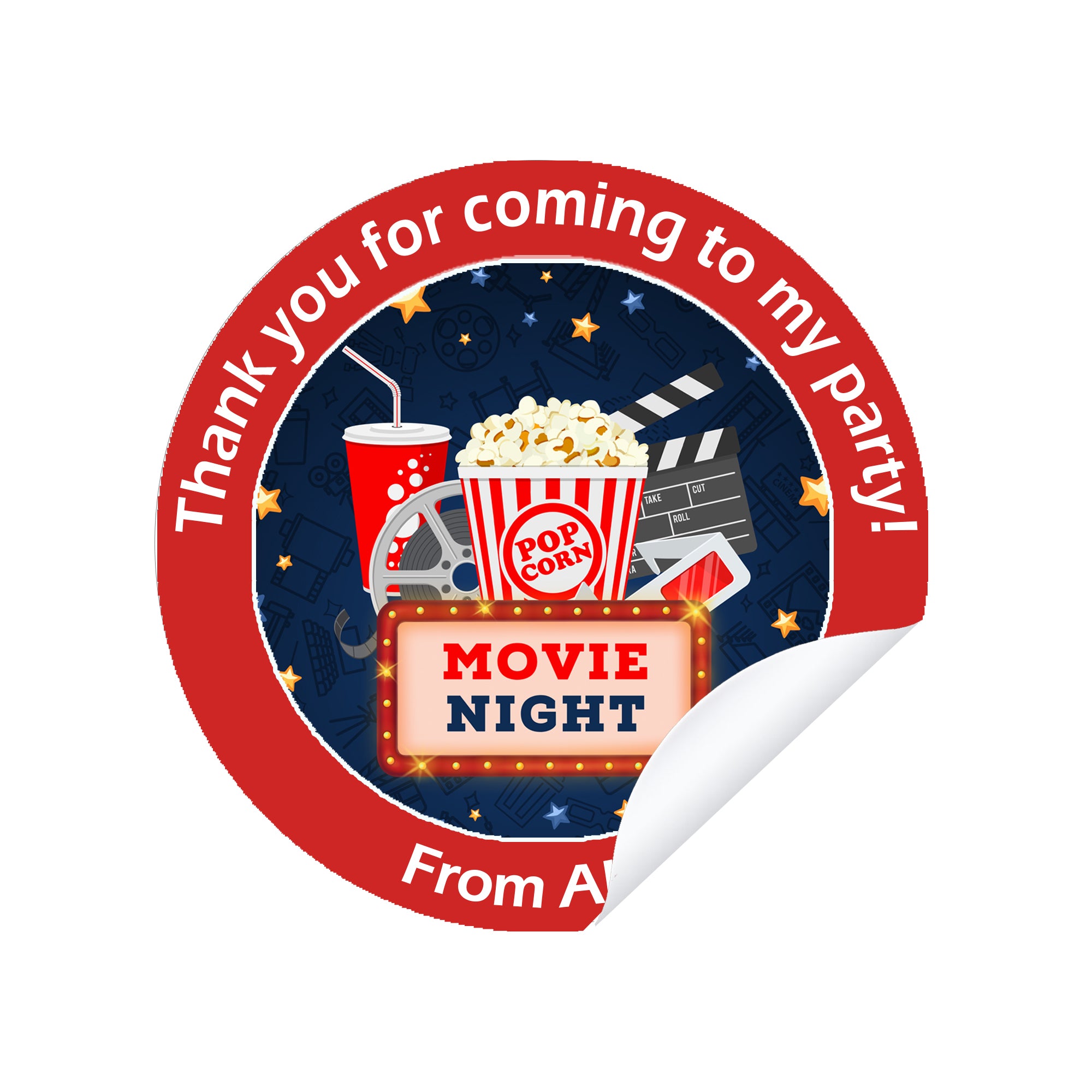 Personalised Movie Sleepover Party Stickers – Thank You Labels for Sweet Cones & Favour Bags
