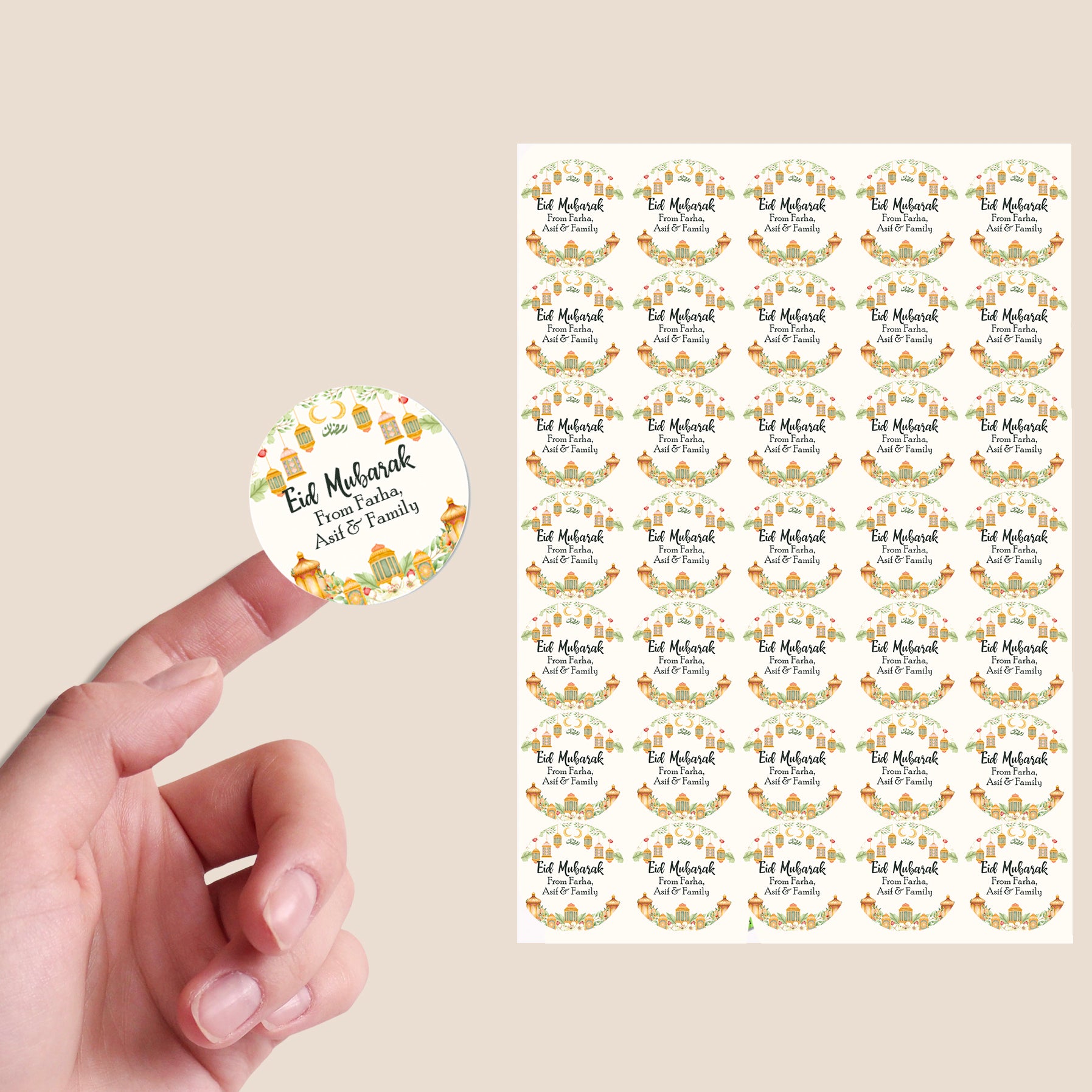 Personalised Eid Mubarak & Ramadan Kareem Muslim Celebration Paisley x 35 Stickers