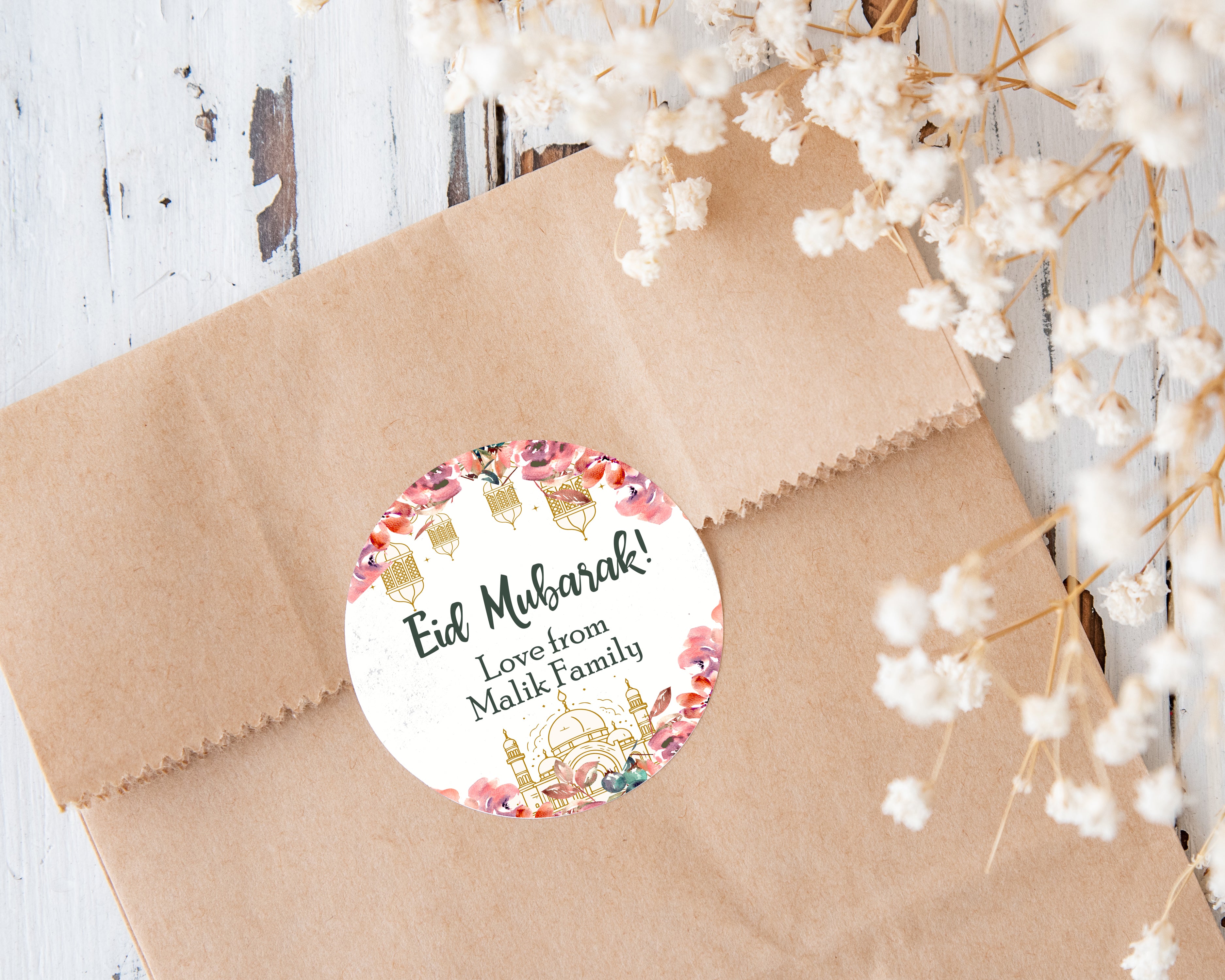 Personalised Eid Mubarak & Ramadan Kareem Muslim Celebration Paisley x 35 Stickers