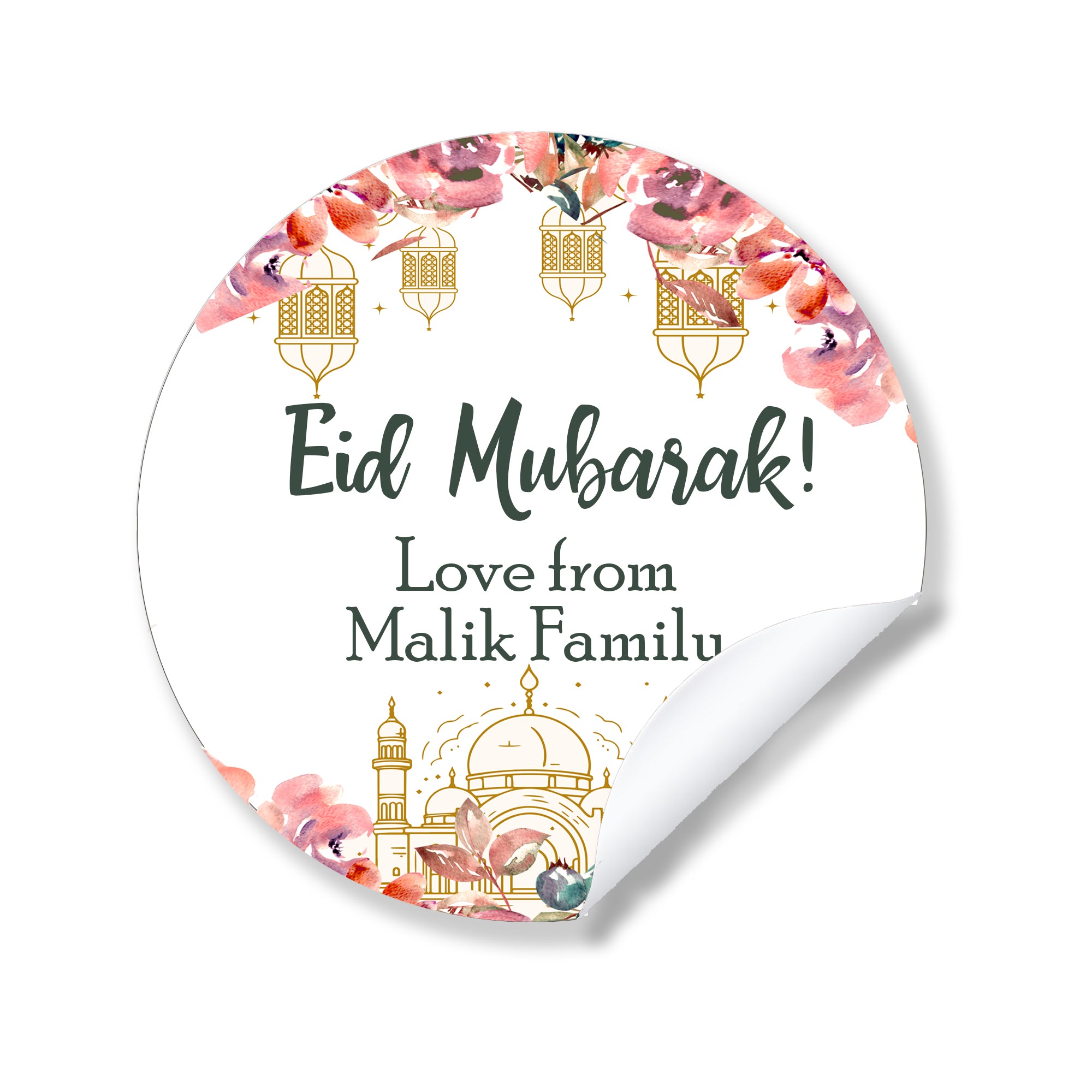 Personalised Eid Mubarak & Ramadan Kareem Muslim Celebration Paisley x 35 Stickers