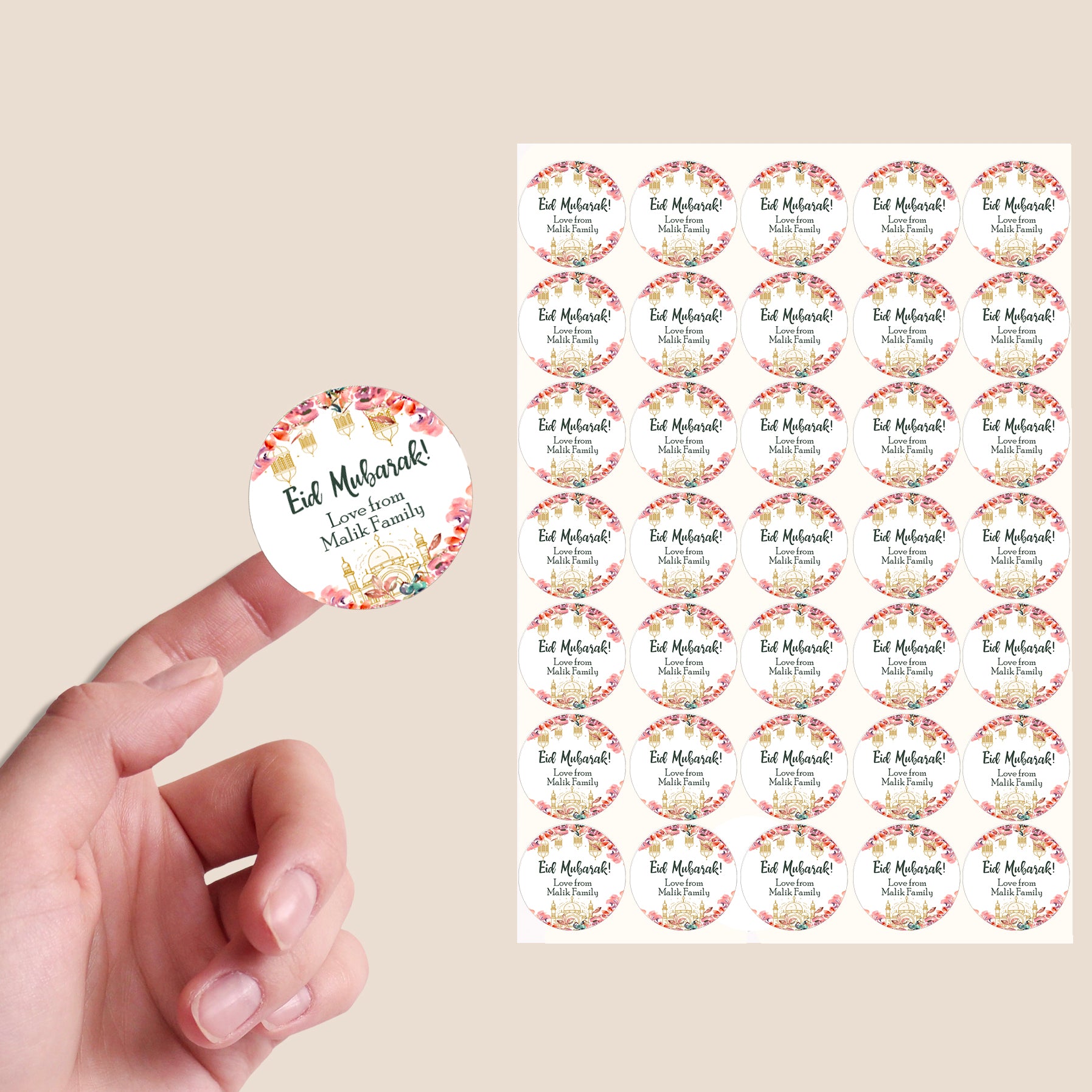 Personalised Eid Mubarak & Ramadan Kareem Muslim Celebration Paisley x 35 Stickers