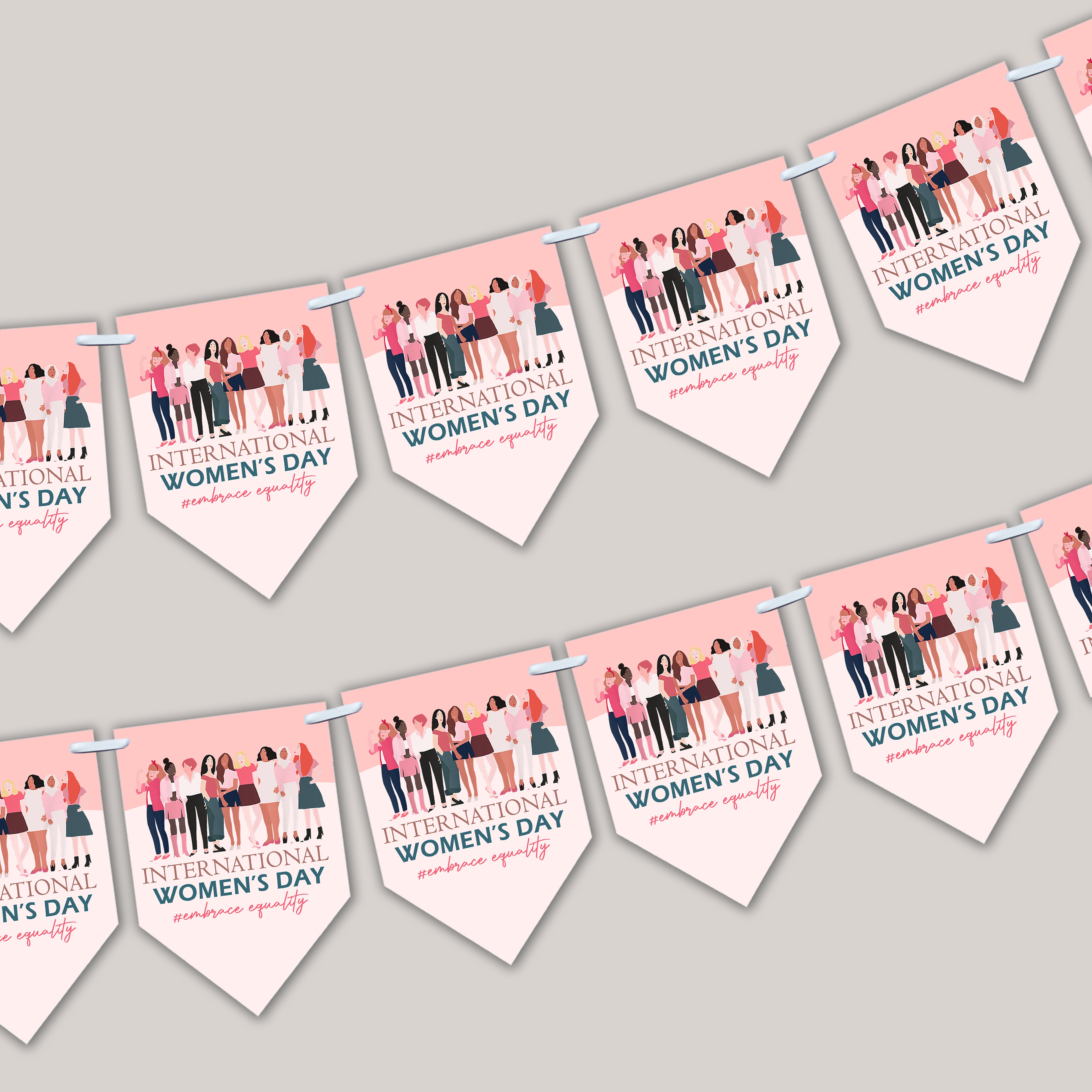 International Women's Day Bunting | 12-Flag Set (Approx. 2.5m) | Women's Day Decor | Celebration Banner | Women's Day Party Decoration women