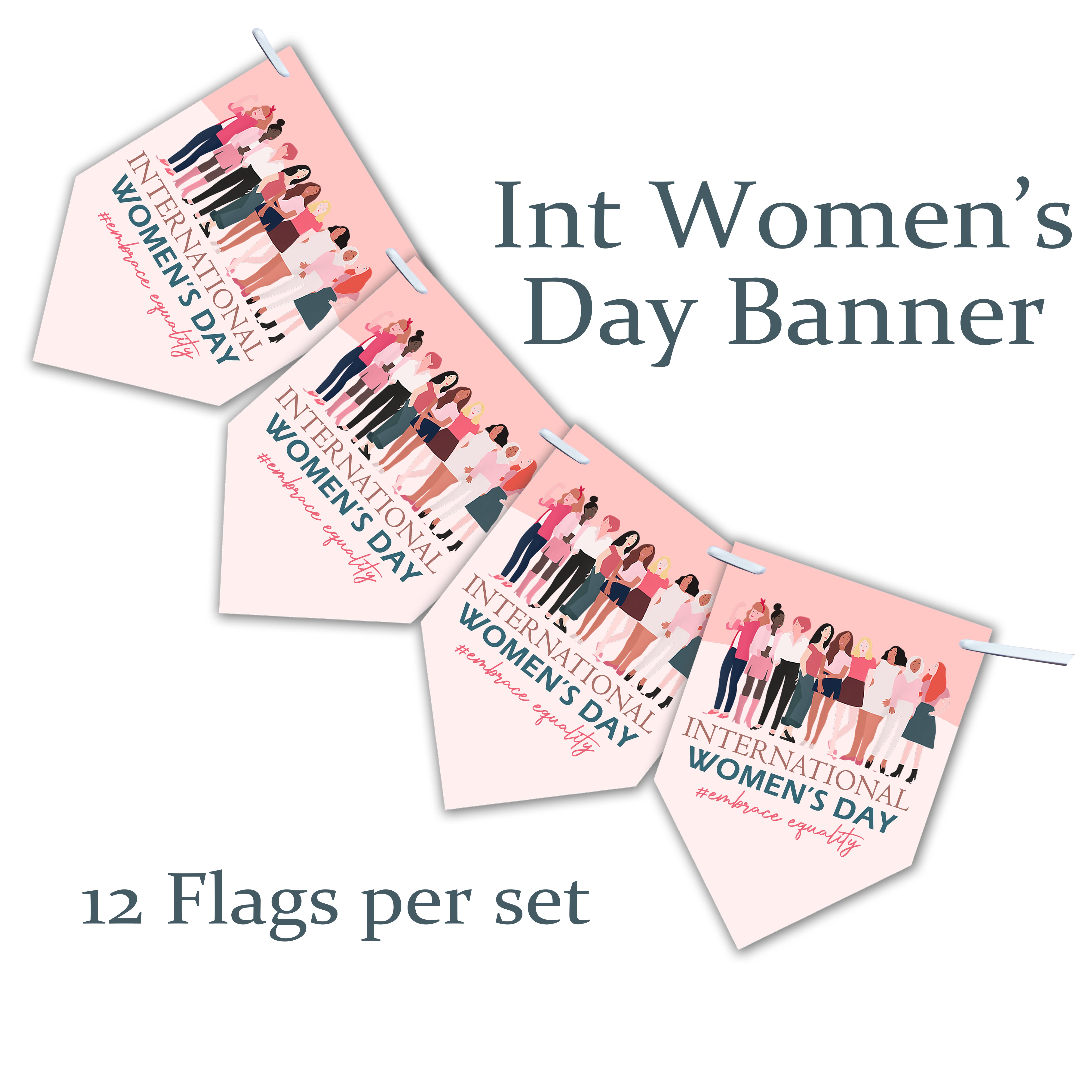 International Women's Day Bunting | 12-Flag Set (Approx. 2.5m) | Women's Day Decor | Celebration Banner | Women's Day Party Decoration women