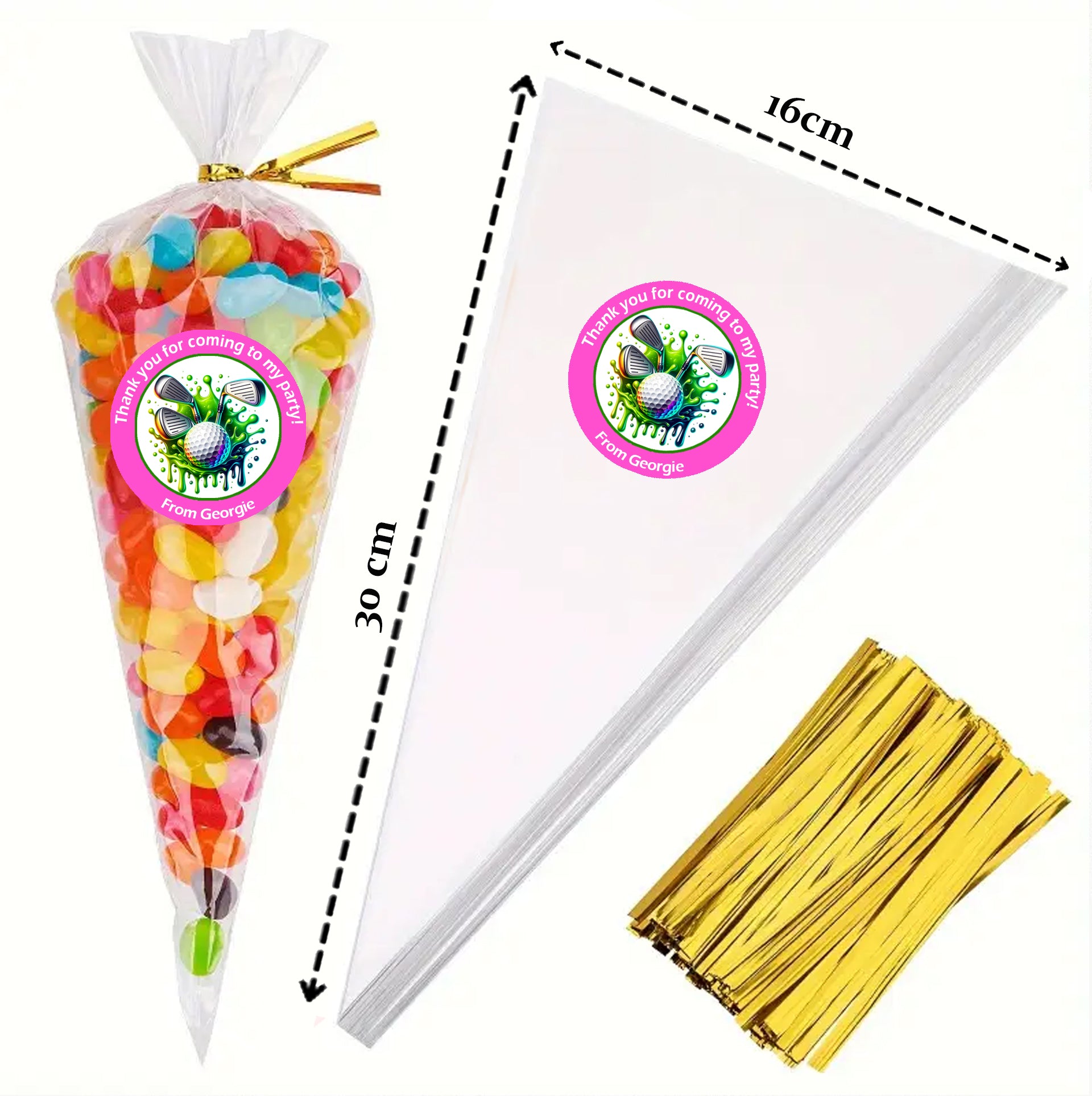 24 x Personalised Golf Party Stickers β 45mm Round Labels for Party Bags, Favours or Sweet Cones β Golf Themed Birthday Decoration