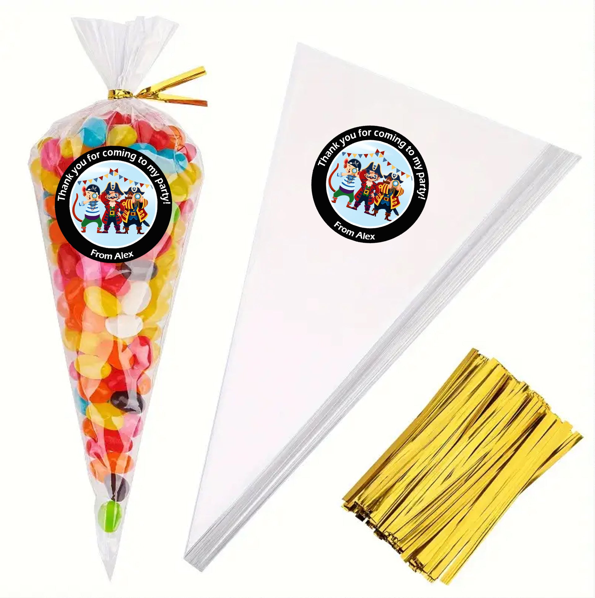 Personalised Pirate Adventure Party Stickers – Thank You Labels for Sweet Cones & Favour Bags