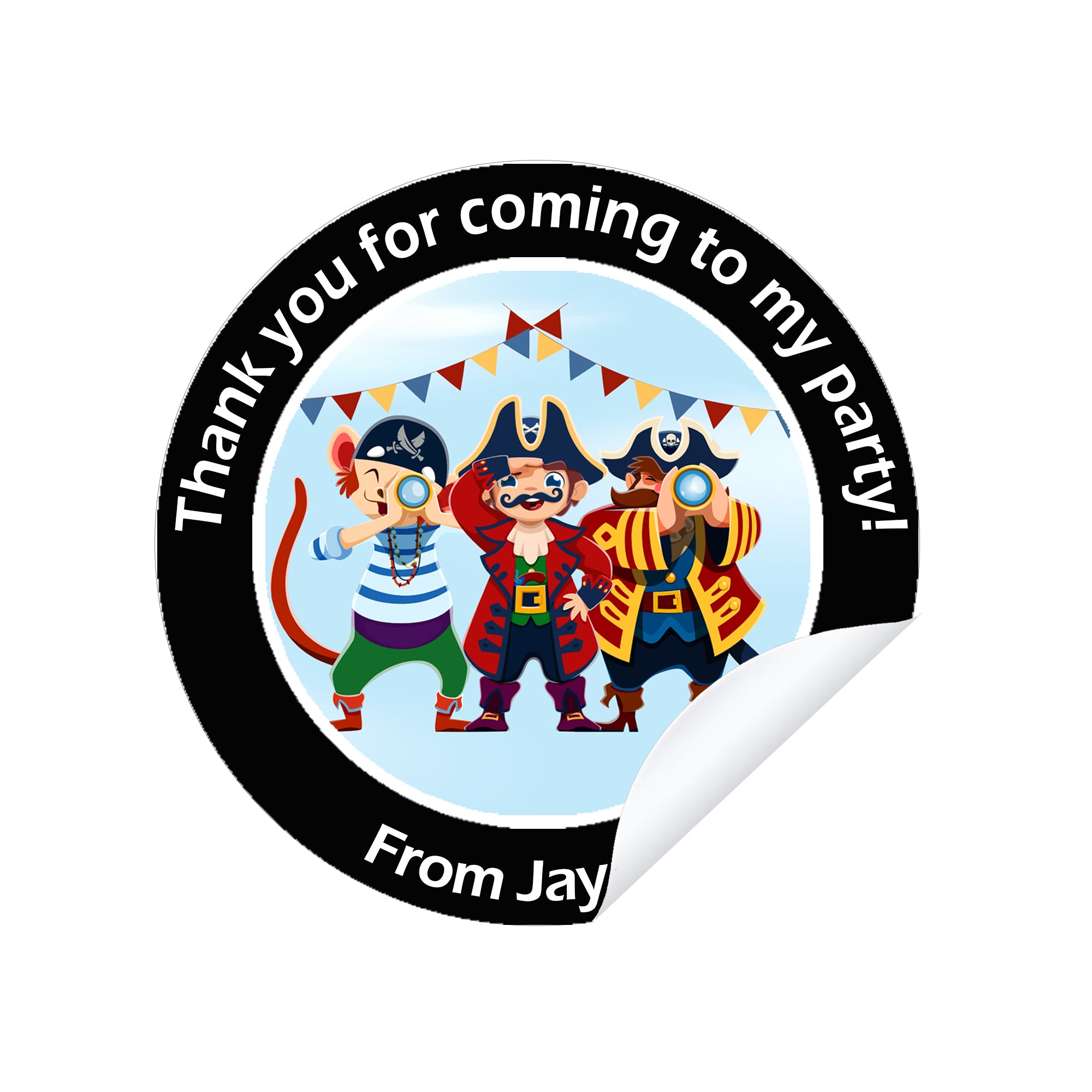 Personalised Pirate Adventure Party Stickers – Thank You Labels for Sweet Cones & Favour Bags