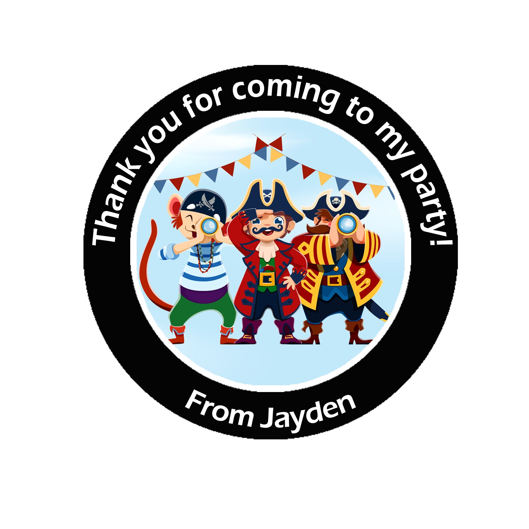 Personalised Pirate Adventure Party Stickers – Thank You Labels for Sweet Cones & Favour Bags