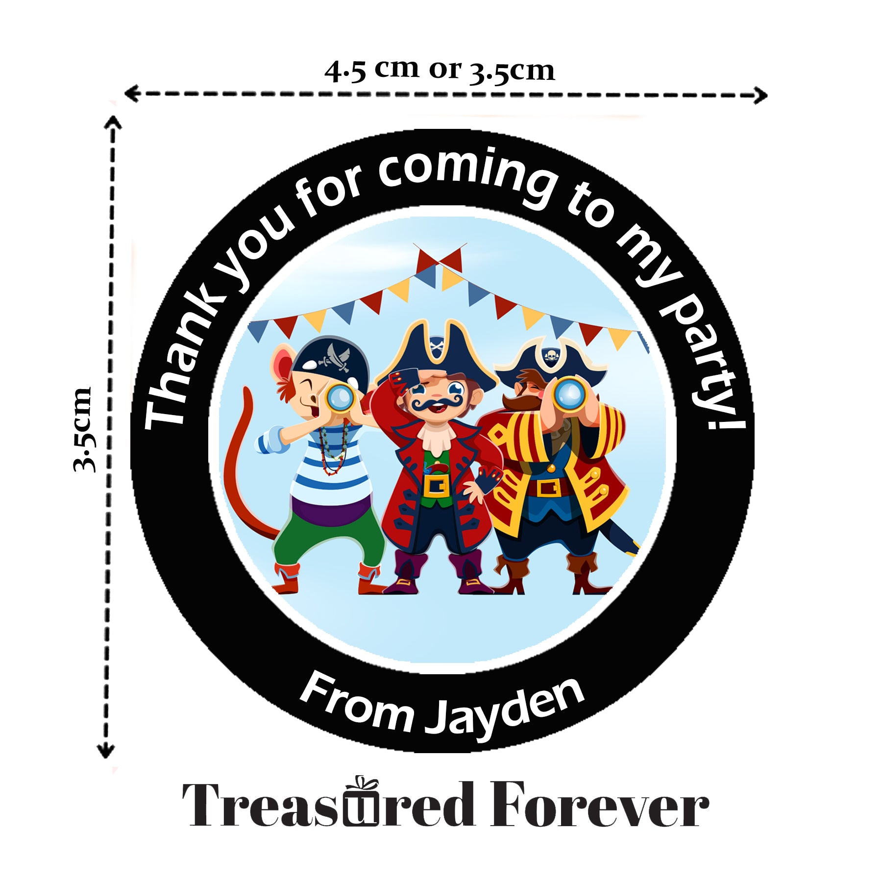 Personalised Pirate Adventure Party Stickers – Thank You Labels for Sweet Cones & Favour Bags