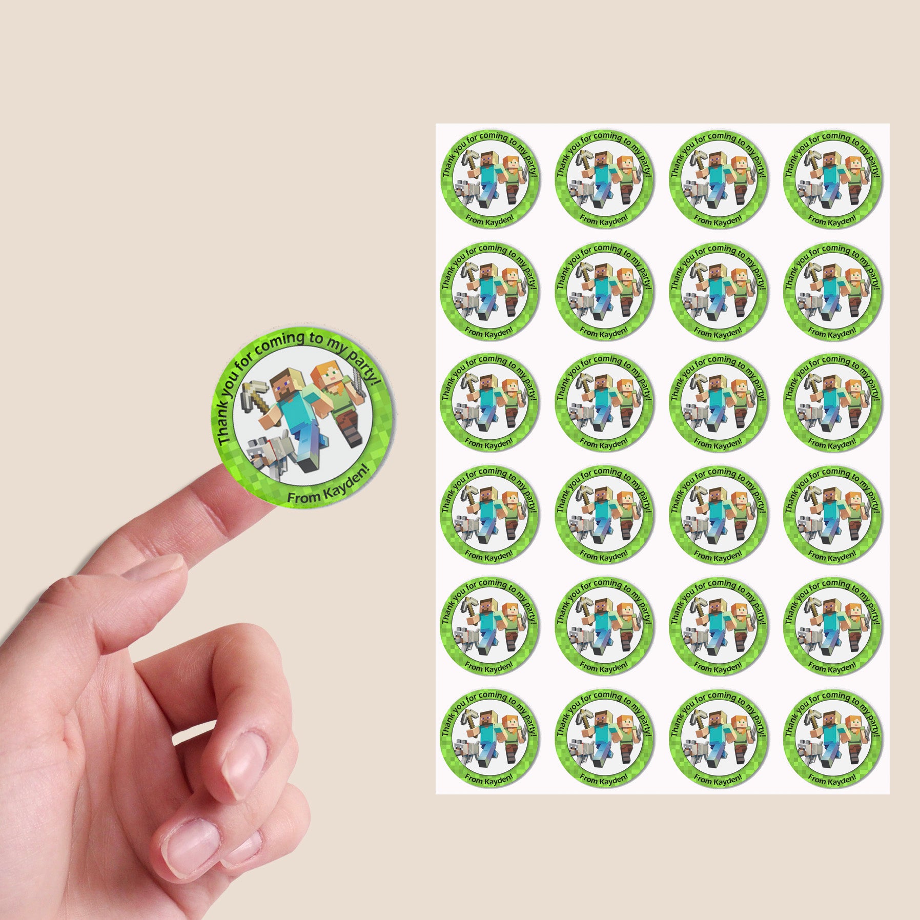 Personalised Gaming MINECRAFT Birthday Stickers For Party Thank You Sweet Cone Bags Labels