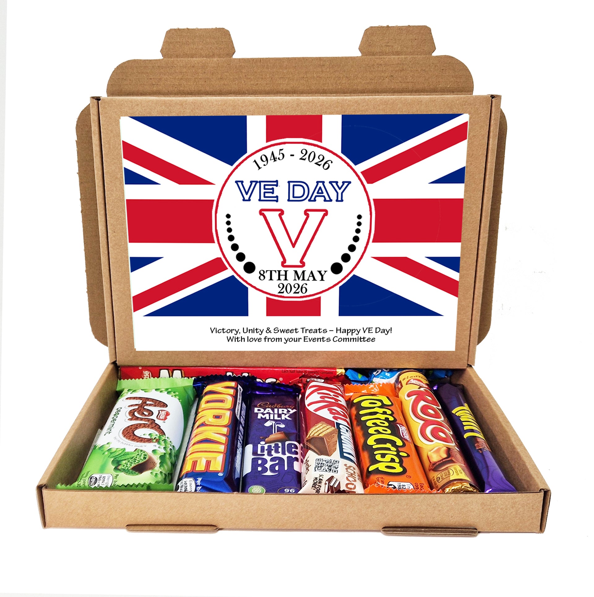 Personalised VE Day Treat Box – British Sweets, Chocolates & Biscuits | Letterbox Gift for History Lovers | WWII Remembrance Treats Gifts