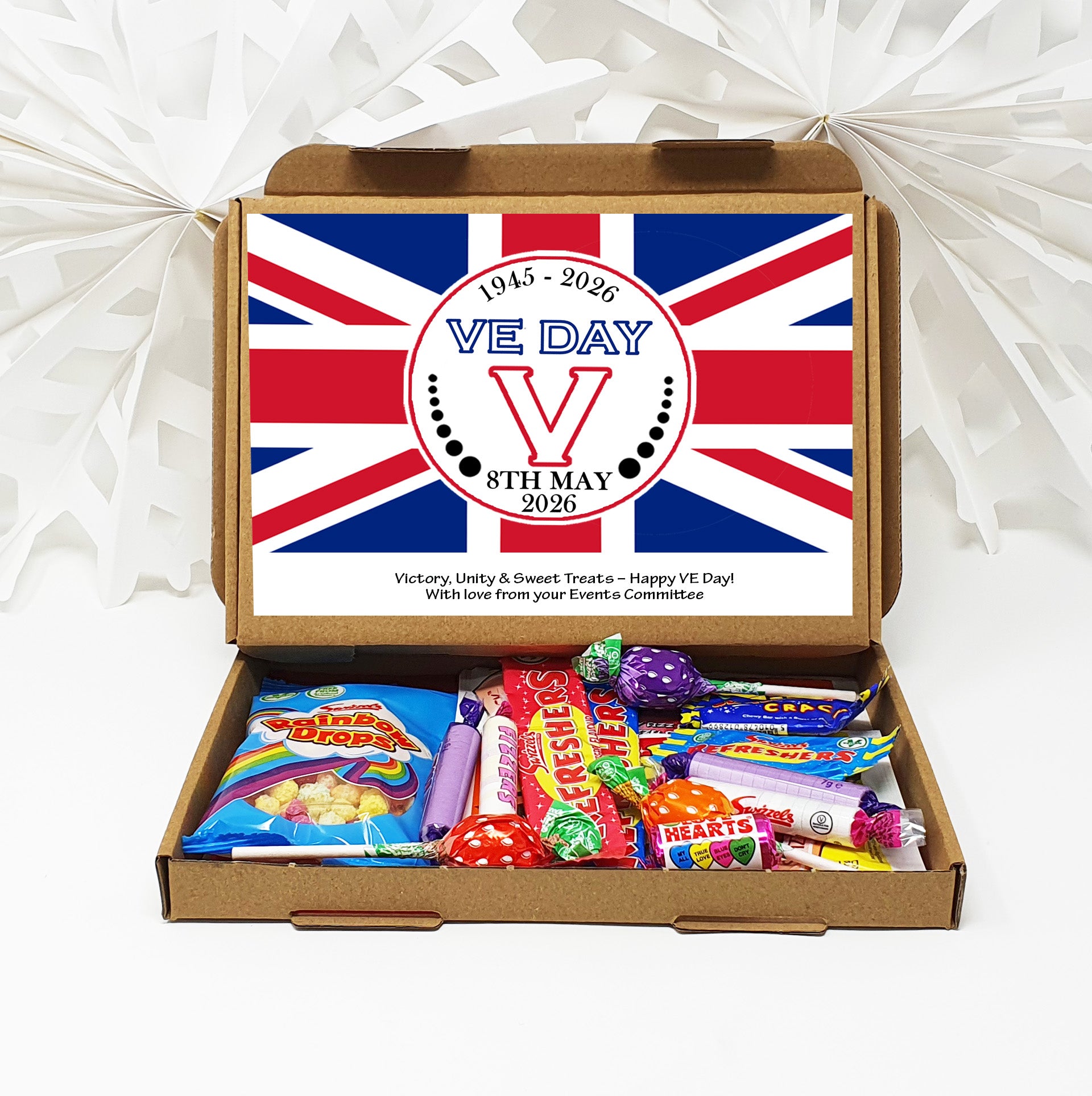 Personalised VE Day Treat Box – British Sweets, Chocolates & Biscuits | Letterbox Gift for History Lovers | WWII Remembrance Treats Gifts