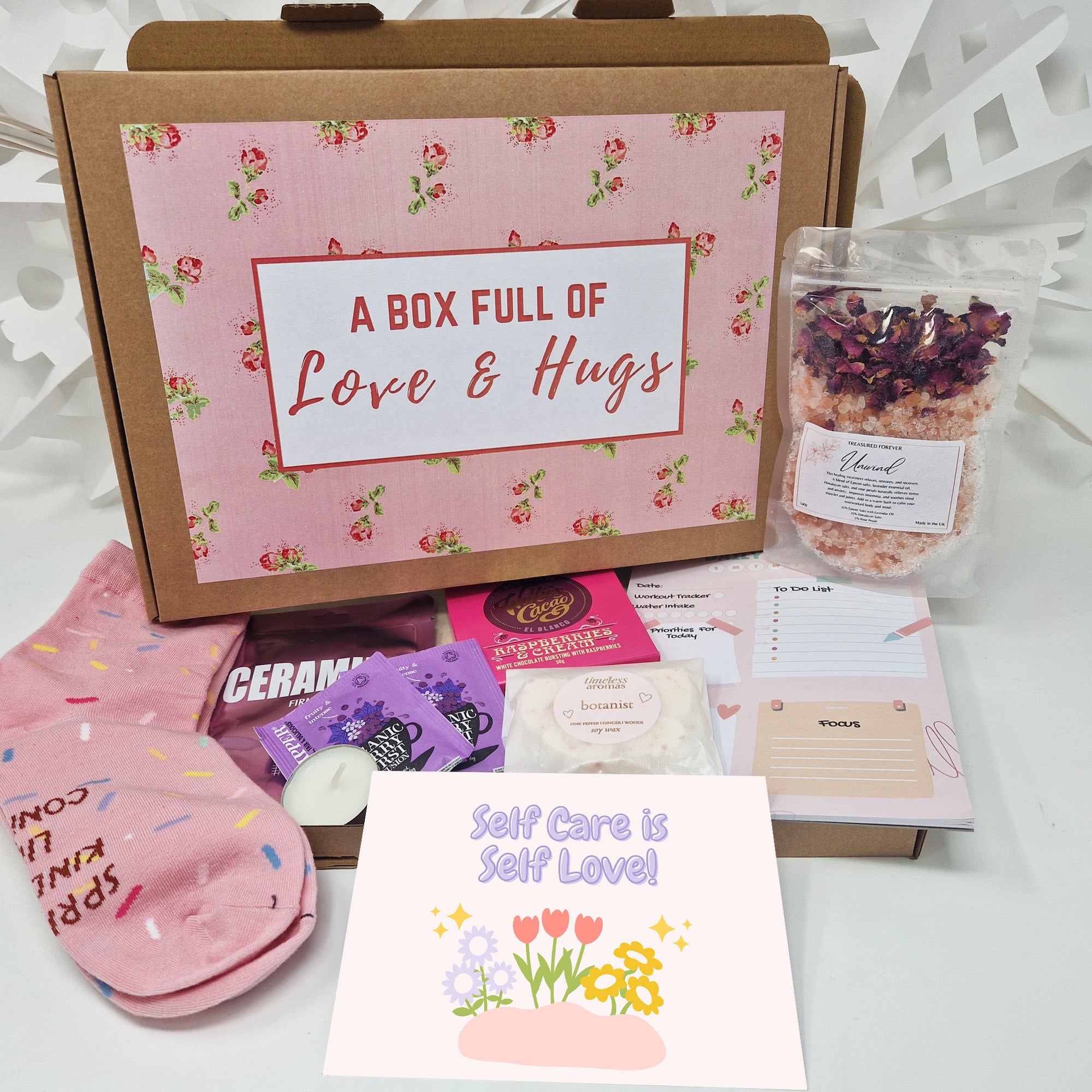 Personalised Pamper Treat Box Letterbox Gift Hug in a Box Hamper  Worry  Birthday, Thinking of You, Missing you Floral (Copy)