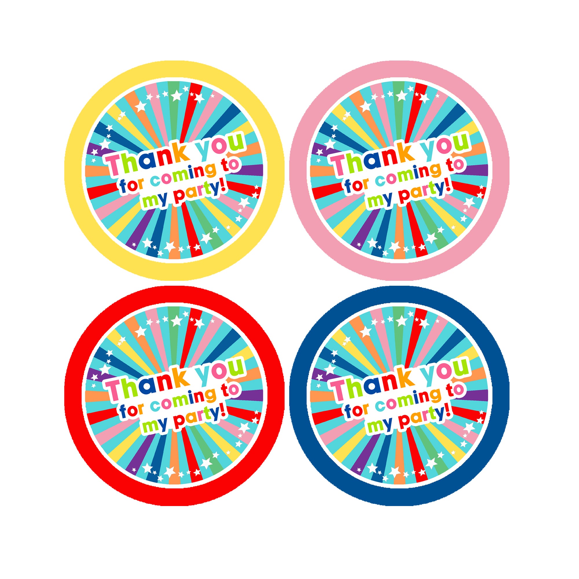 Birthday Thank you Stickers Thank You for coming to my Party Stickers for Sweet Cone Bags Favours Bright Fun