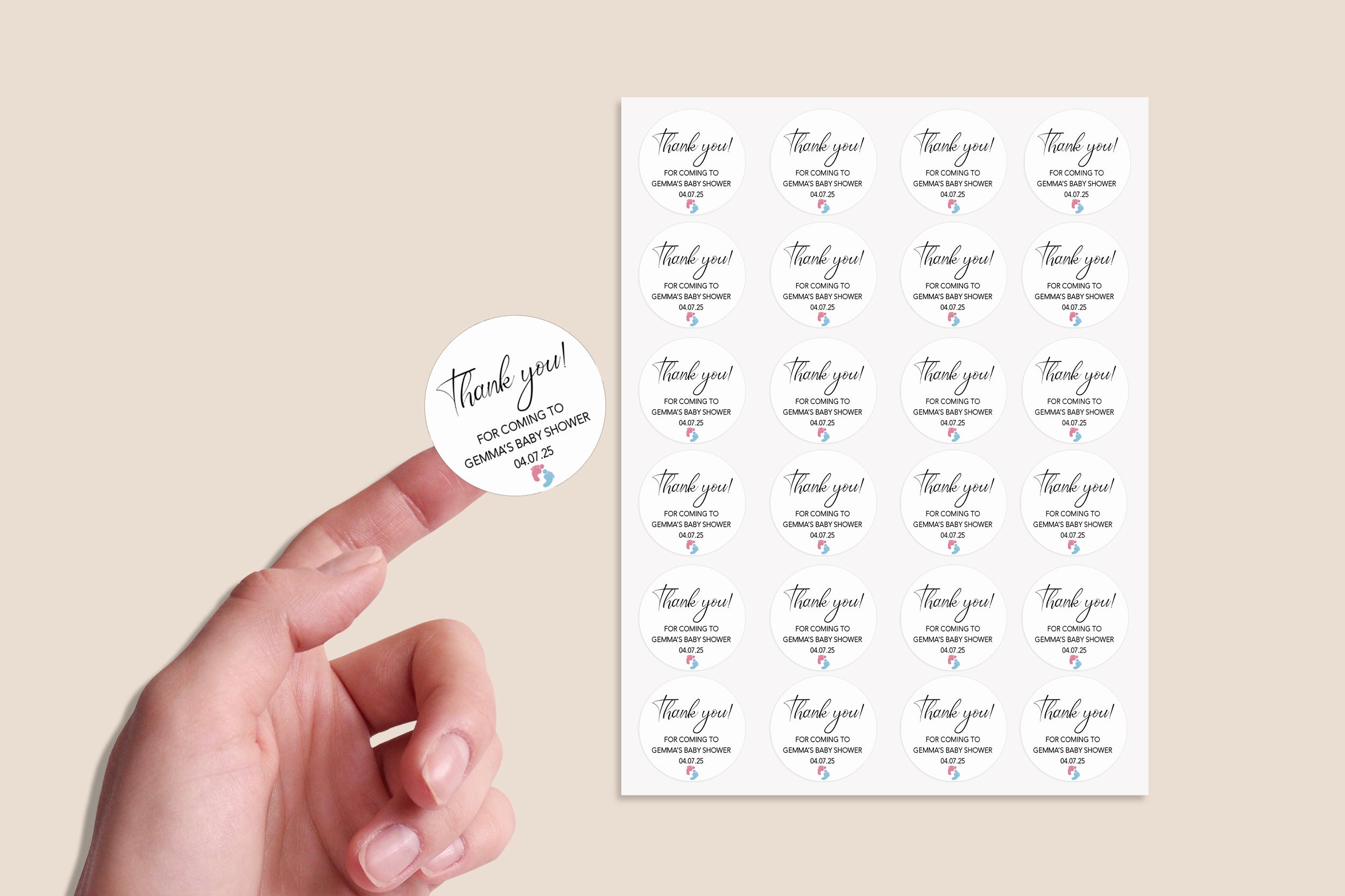 Personalised Baby Shower Stickers x 24, Baby Shower Favour Bag Stickers, Sweet Bag Stickers, Cake Bag Stickers, Treat Bag Stickers
