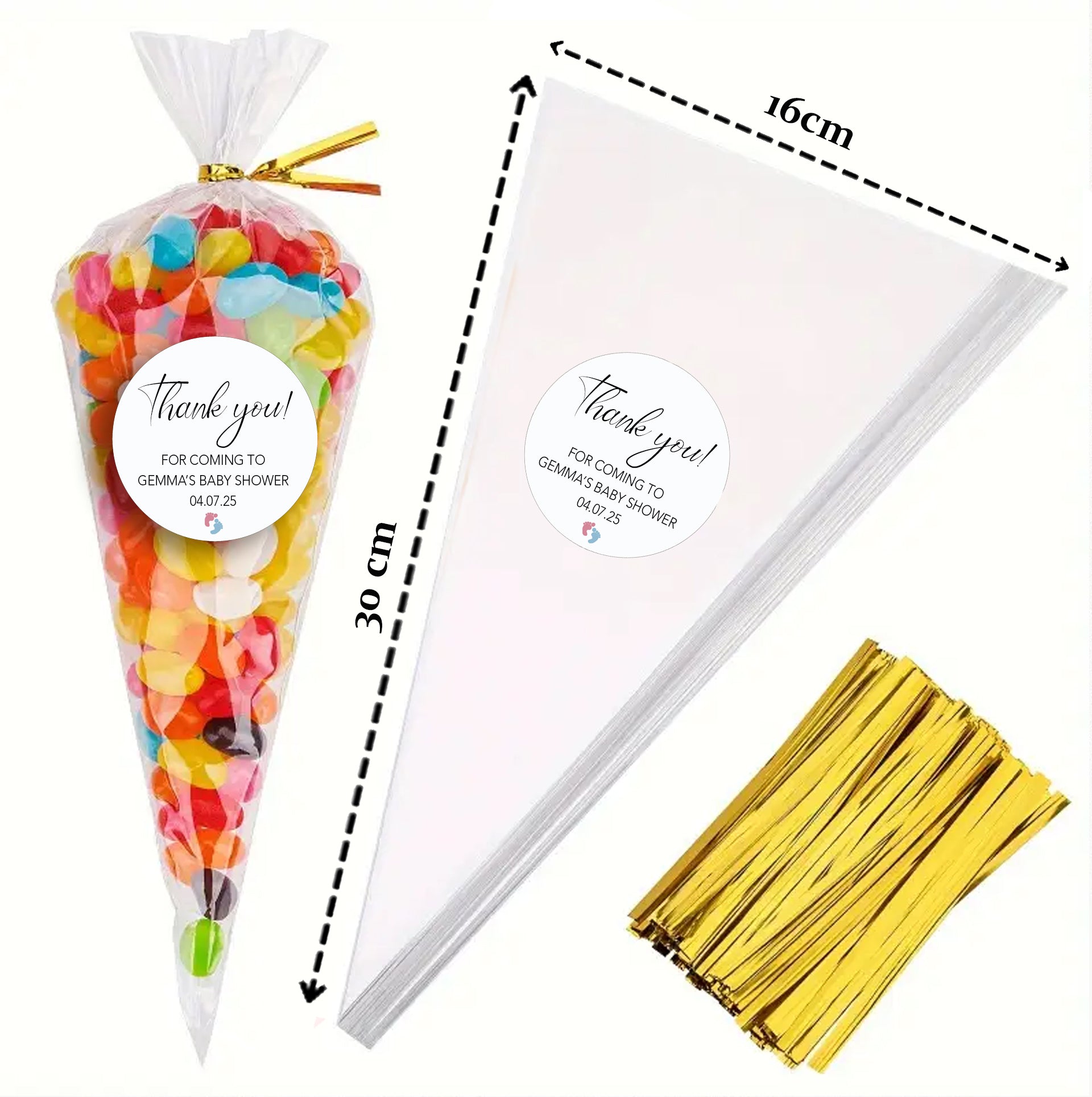 Personalised Baby Shower Stickers x 24, Baby Shower Favour Bag Stickers, Sweet Bag Stickers, Cake Bag Stickers, Treat Bag Stickers