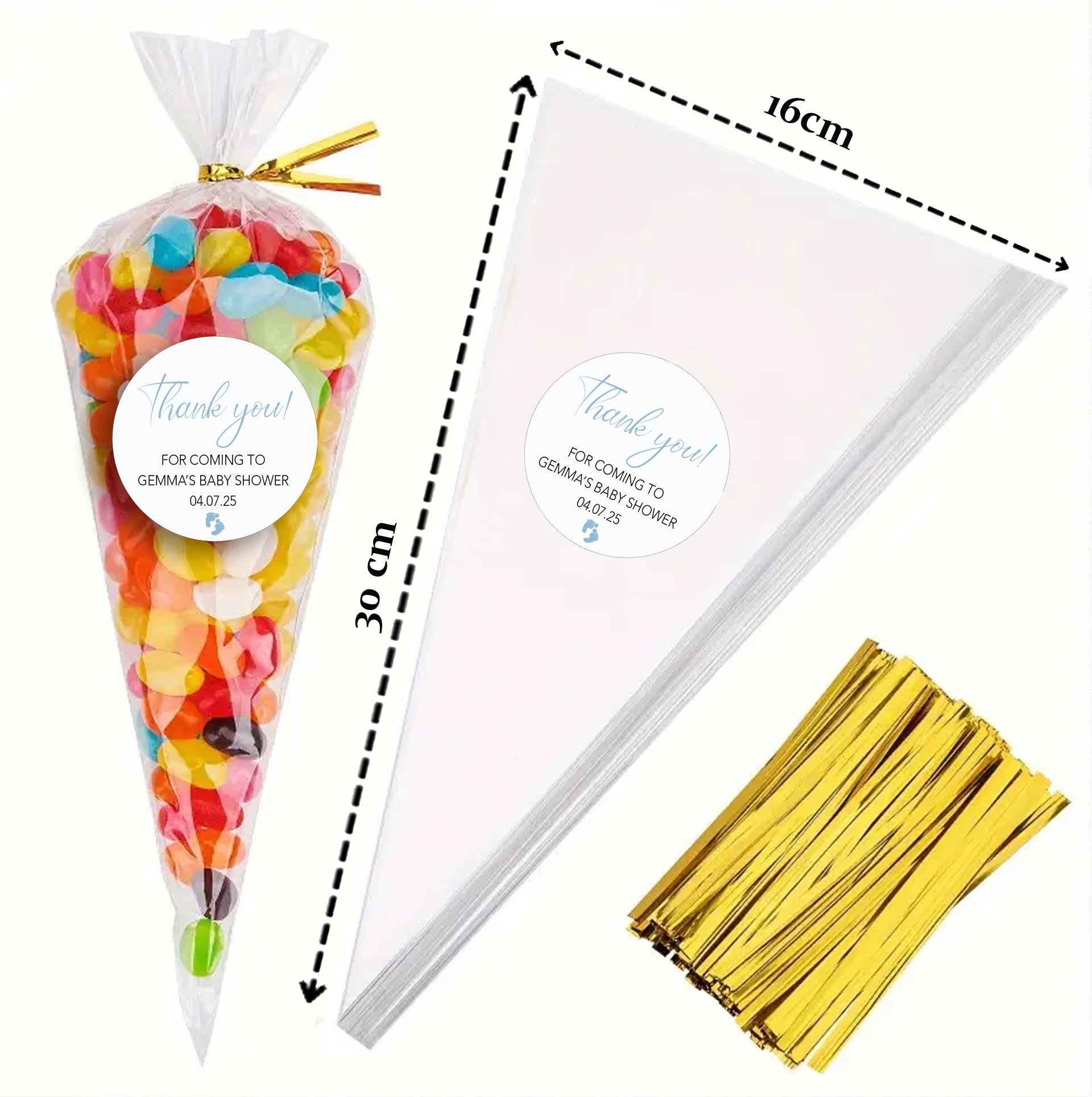 Personalised Baby Shower Stickers x 24, Baby Shower Favour Bag Stickers, Sweet Bag Stickers, Cake Bag Stickers, Treat Bag Stickers