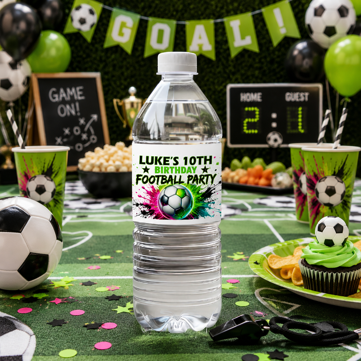 Personalised Football Footy inspired Water Bottle Stickers | Party Favours | Thank you favours party bags | Team gift | Club gift