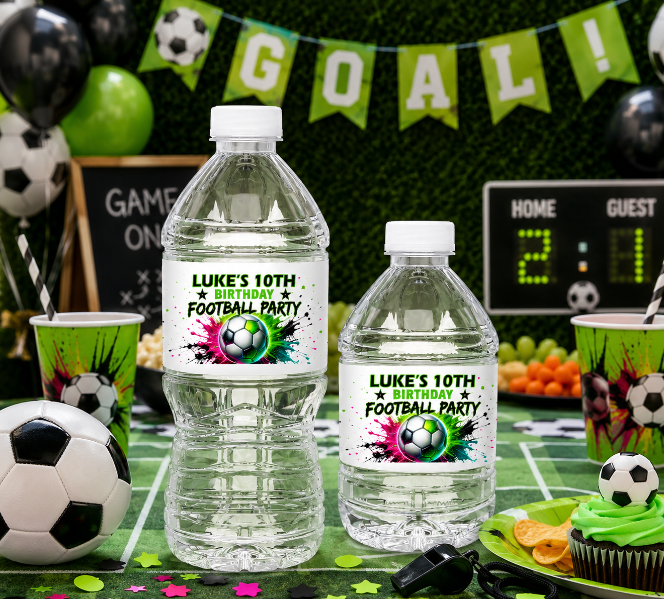 Personalised Football Footy inspired Water Bottle Stickers | Party Favours | Thank you favours party bags | Team gift | Club gift