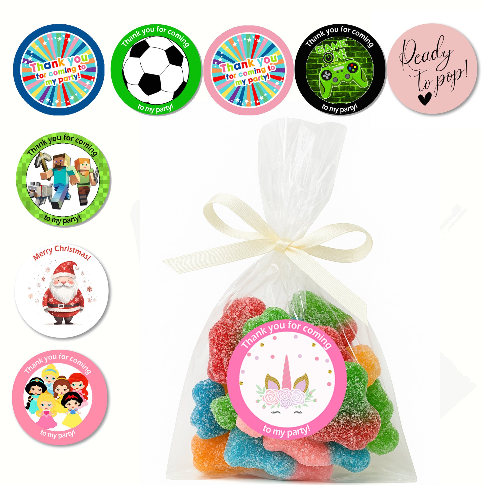 Pre-filled Sweet Favour Bags with Stickers Party Favours | Party Bags | With Themed Stickers | Various Styles