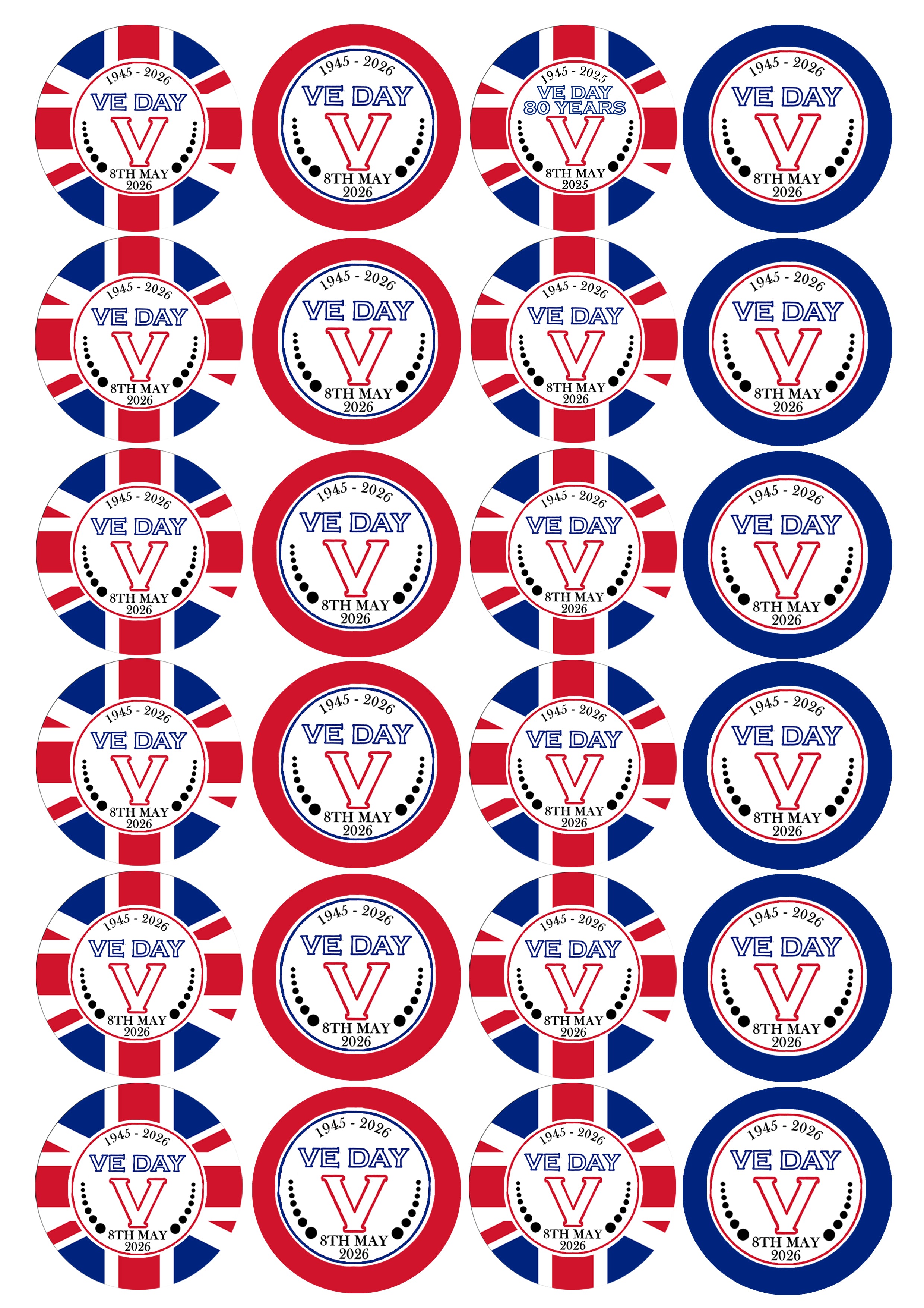 VE Day Celebration Sticker Sheet perfect for street parties! VE Day Party Decor Sizes 4.5cm / 3.7cm