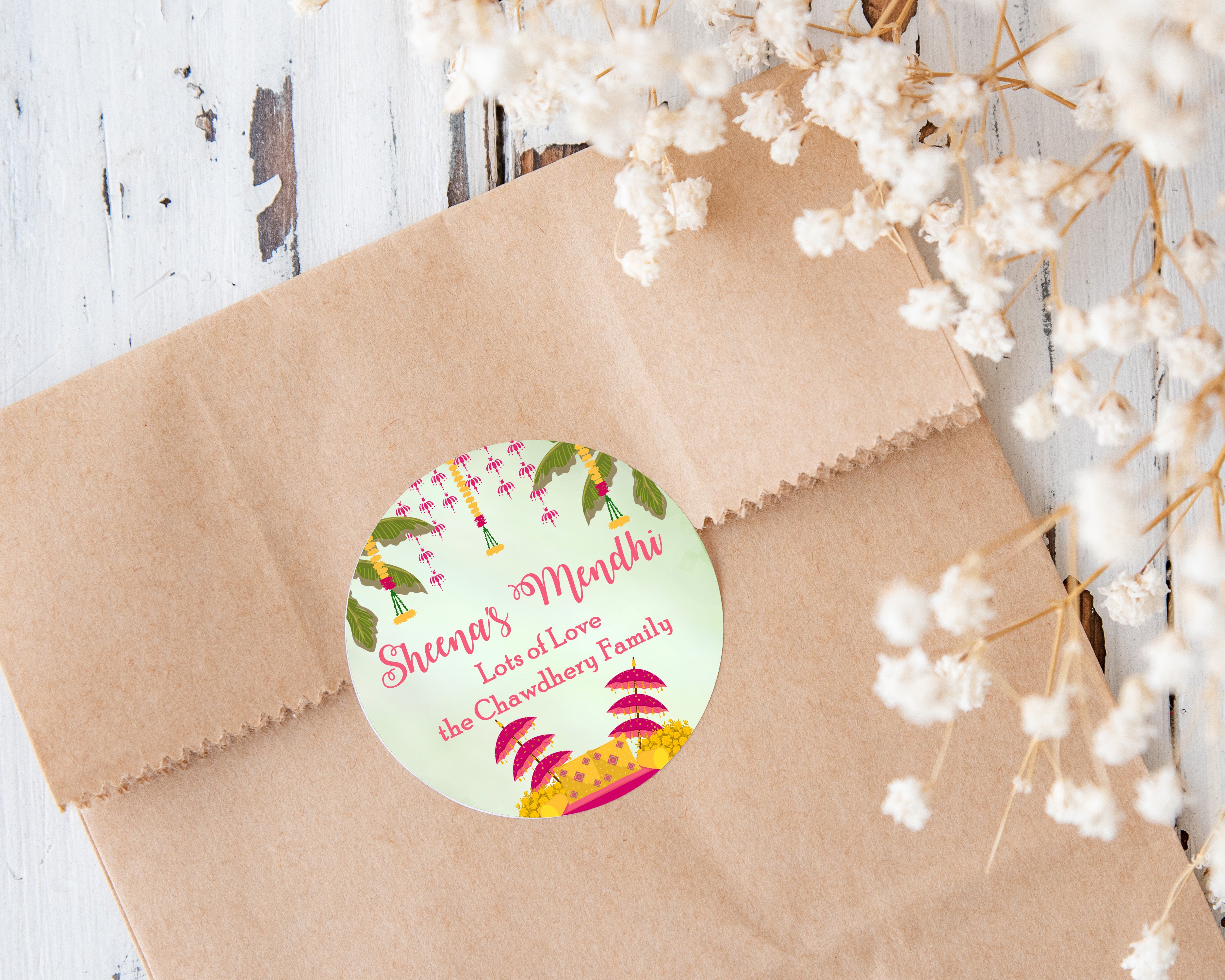 Personalised Mehendi / Mendhi Night Wedding Celebration Event Favour Gift x 35 Stickers