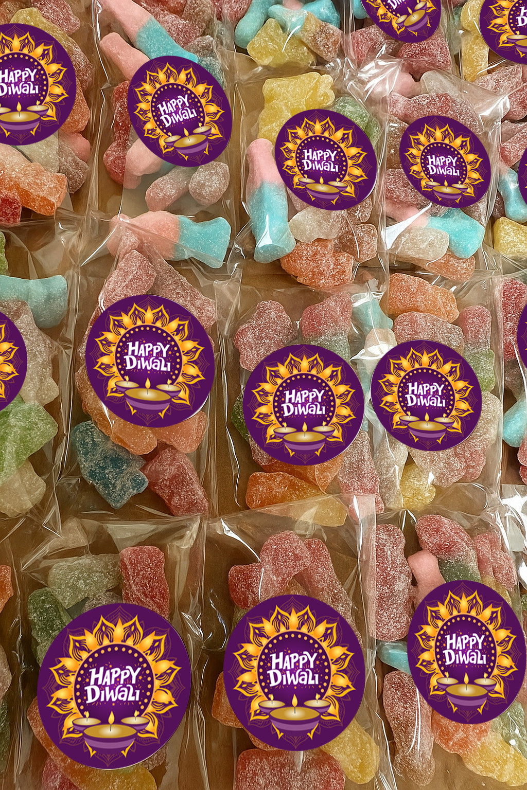 Diwali Party Sweet Bags | Vegan Halal Favour Bags with Personalised Stickers Diwali / Divali / Sal Mubarak Giveaways Treat Bags
