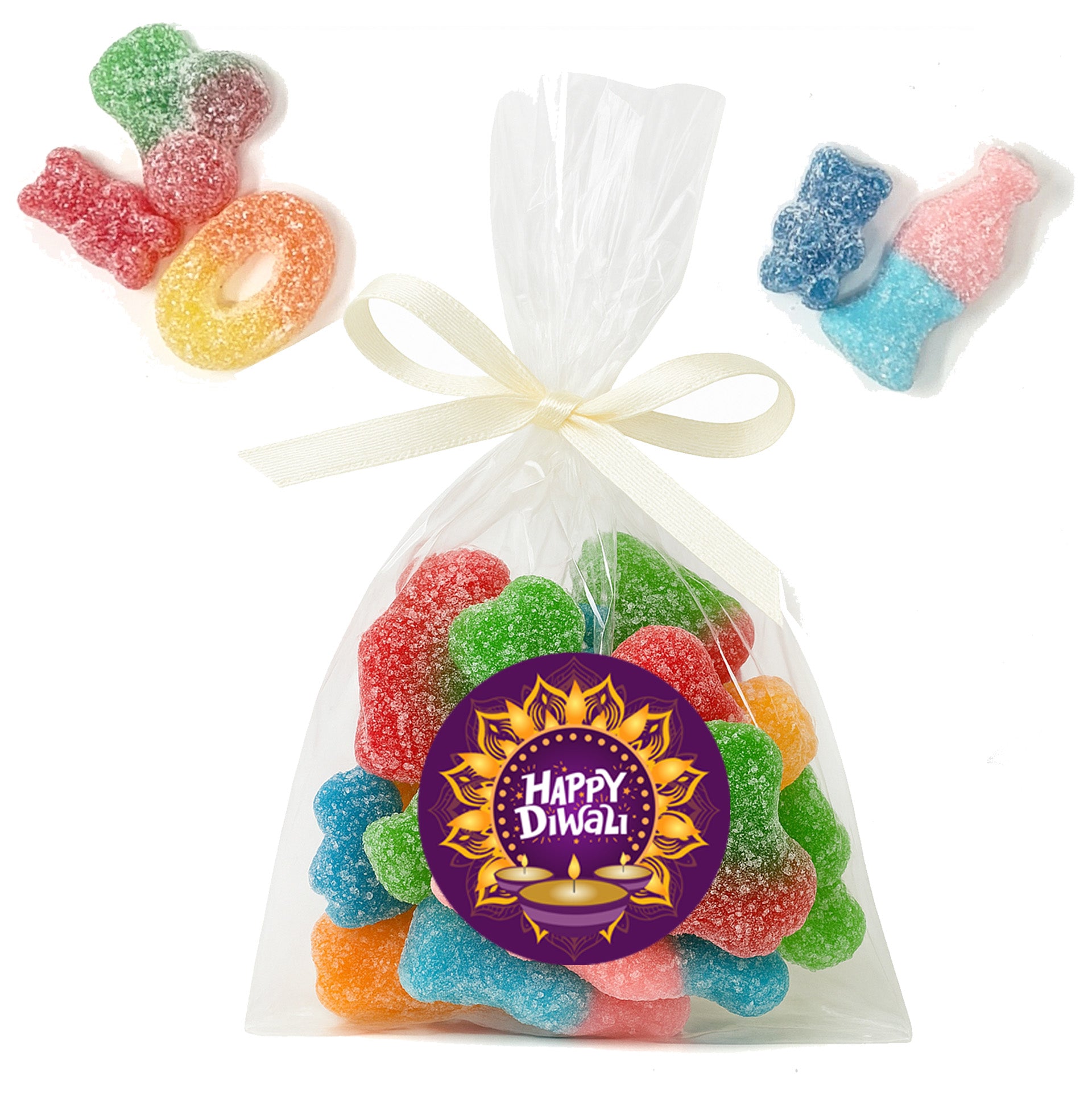 Diwali Party Sweet Bags | Vegan Halal Favour Bags with Personalised Stickers Diwali / Divali / Sal Mubarak Giveaways Treat Bags