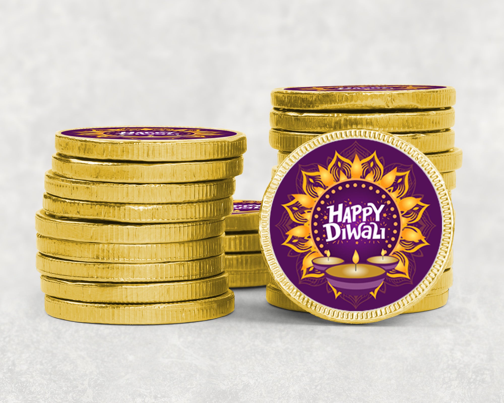 Diwali Chocolate Coins with Stickers – Festive Party Favours, Return Gifts, Family Treats & Methai  Goodies Bulk Options Available