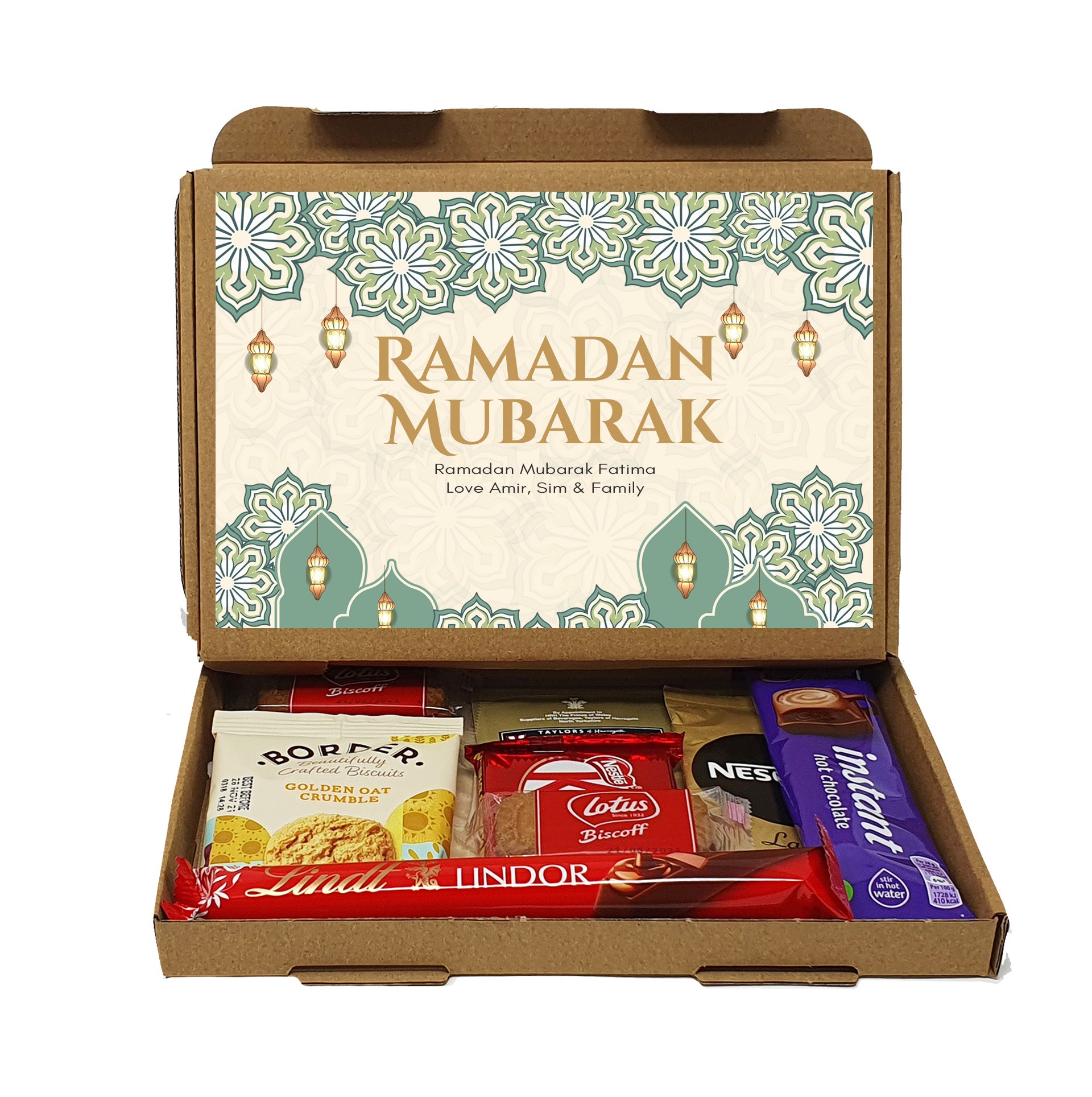 Personalised Eid / Ramadan Mubarak Eid Sweets Hug in a box, Letterbox gift Afternoon tea, hamper gift - Teal Design