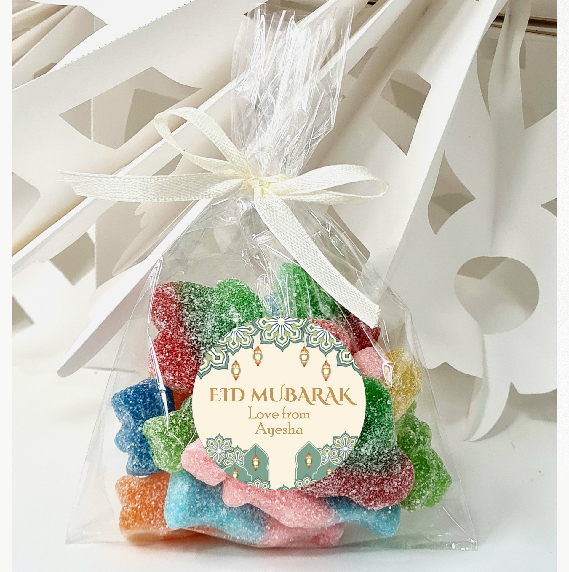 Personalised Eid Mubarak Sweet bags Stickers Ramadan Mubarak Sweets | Halal Sweet Cones | Eid Sweets Party Favours | Gifts for Ramadan