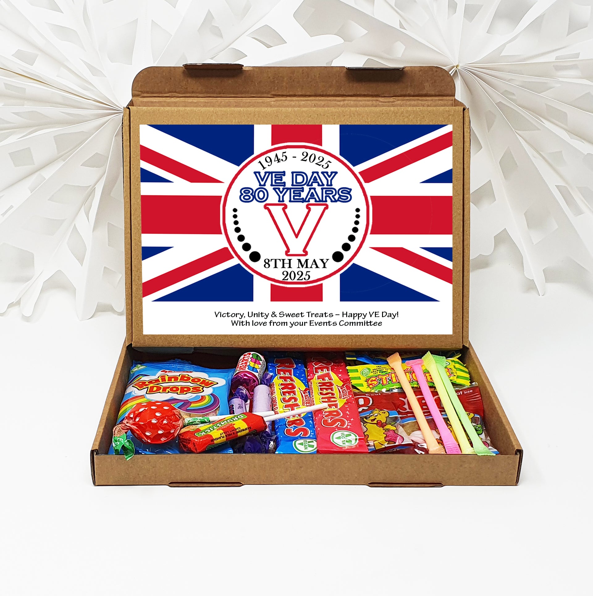 Personalised VE Day Treat Box – British Sweets, Chocolates & Biscuits | Letterbox Gift for History Lovers | WWII Remembrance Treats Gifts
