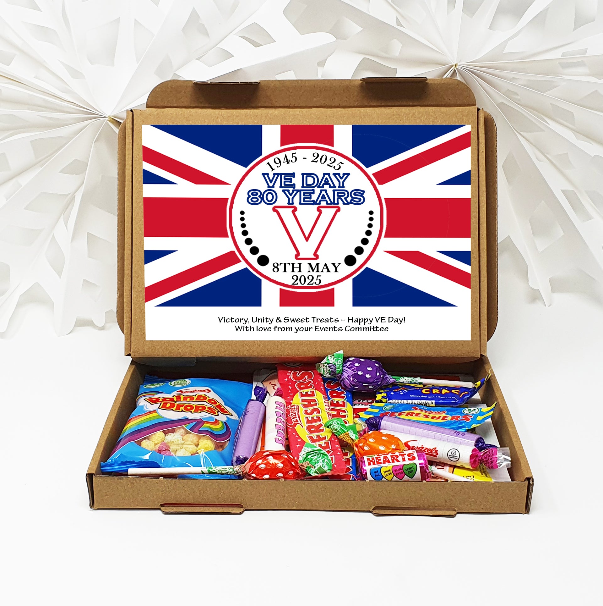 Personalised VE Day Treat Box – British Sweets, Chocolates & Biscuits | Letterbox Gift for History Lovers | WWII Remembrance Treats Gifts