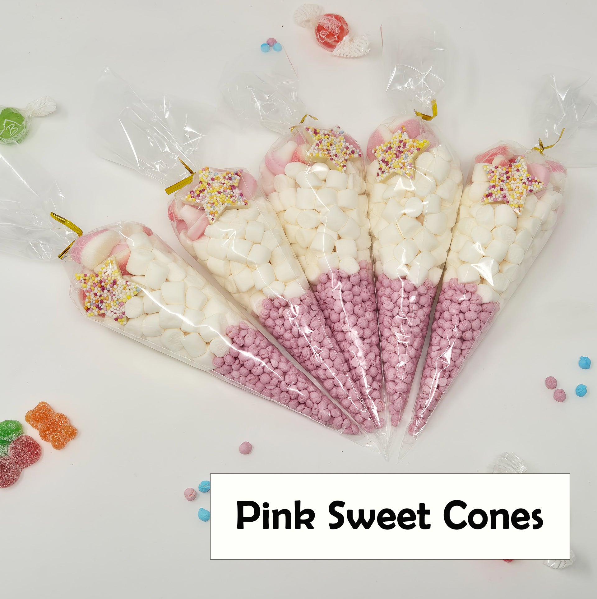 Pre-filled Sweet Cones Party Favours | Party Bags With Optional Personalisation Stickers | many themes |