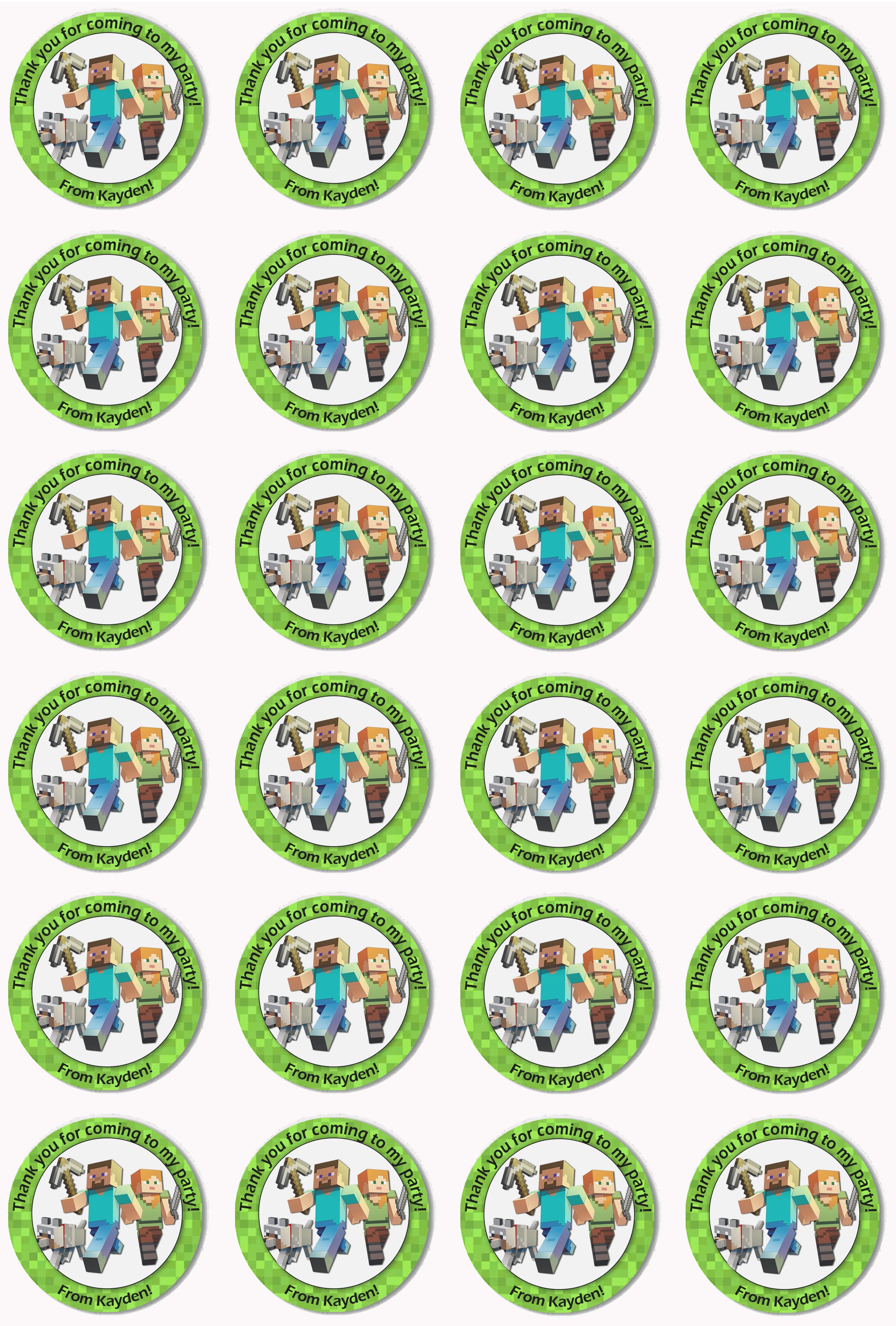 Personalised Gaming MINECRAFT Birthday Stickers For Party Thank You Sweet Cone Bags Labels