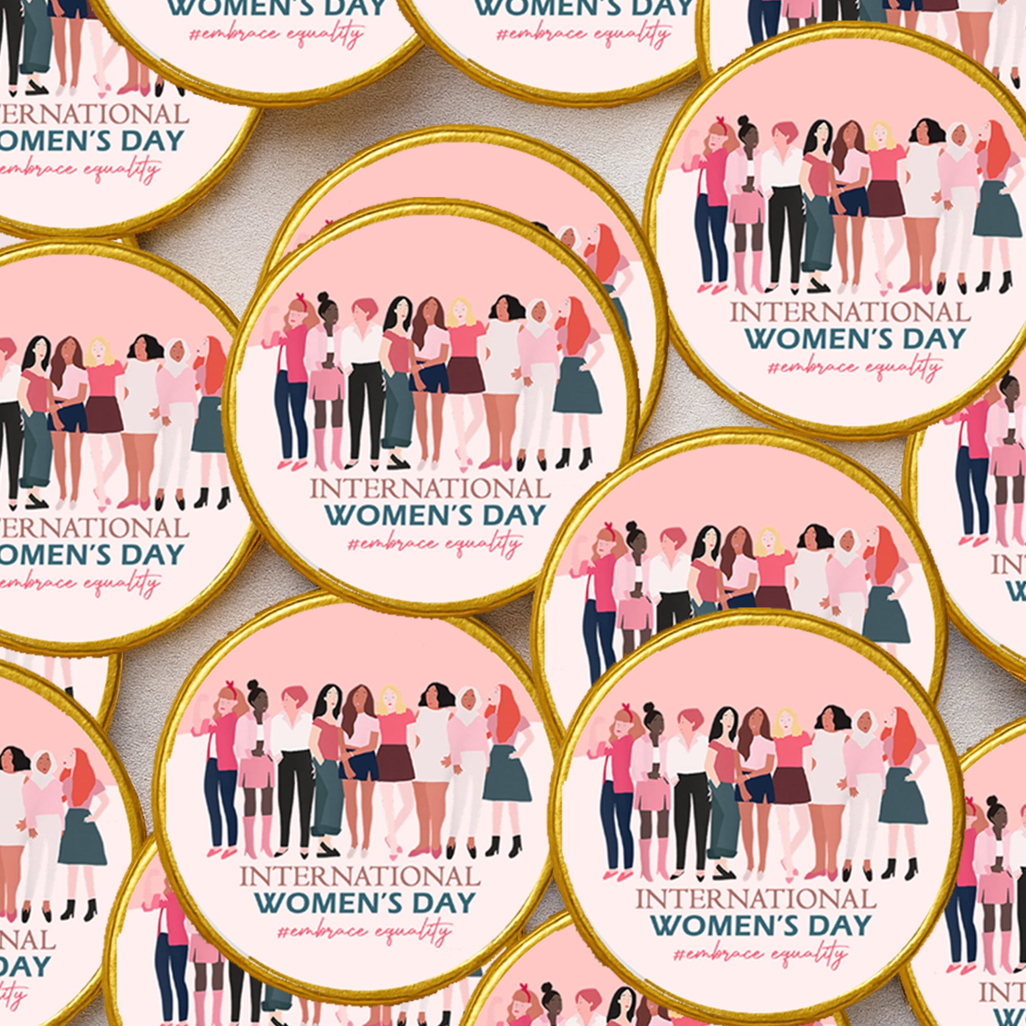 International Women’s Day Celebration Chocolate Coins – Luxury Gold Foiled Discs, Perfect for Events, Gifts & Workplace Favours Desk Drops