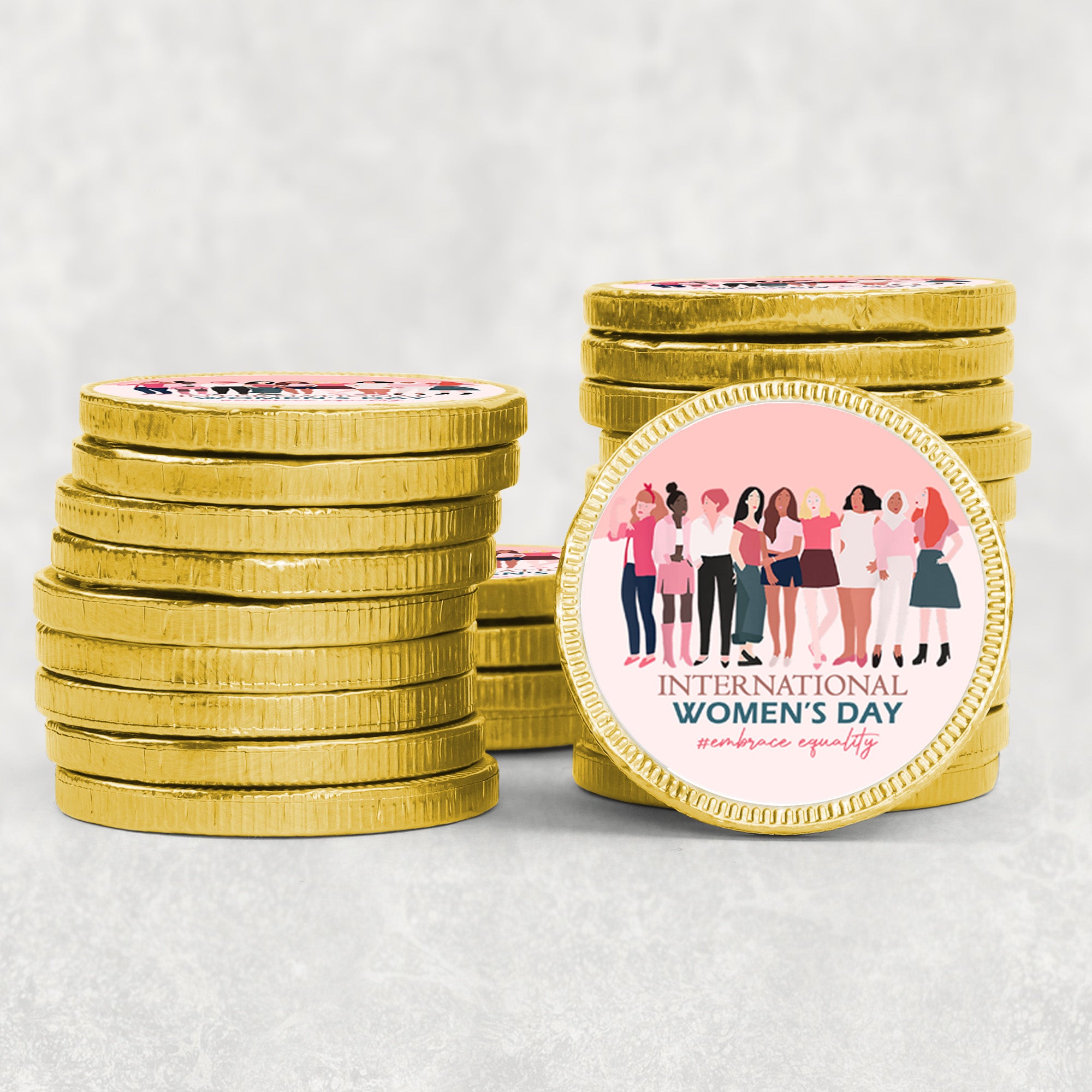 International Women’s Day Celebration Chocolate Coins – Luxury Gold Foiled Discs, Perfect for Events, Gifts & Workplace Favours Desk Drops