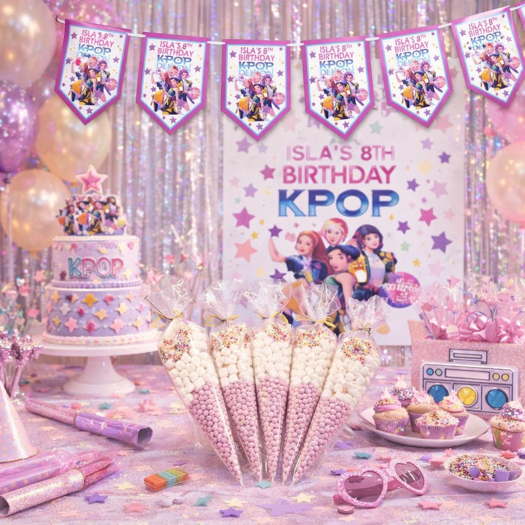 Personalised K-Pop Demon Hunters Party Bunting| Huntrix Inspired Birthday Decor| Banner Wall Decor