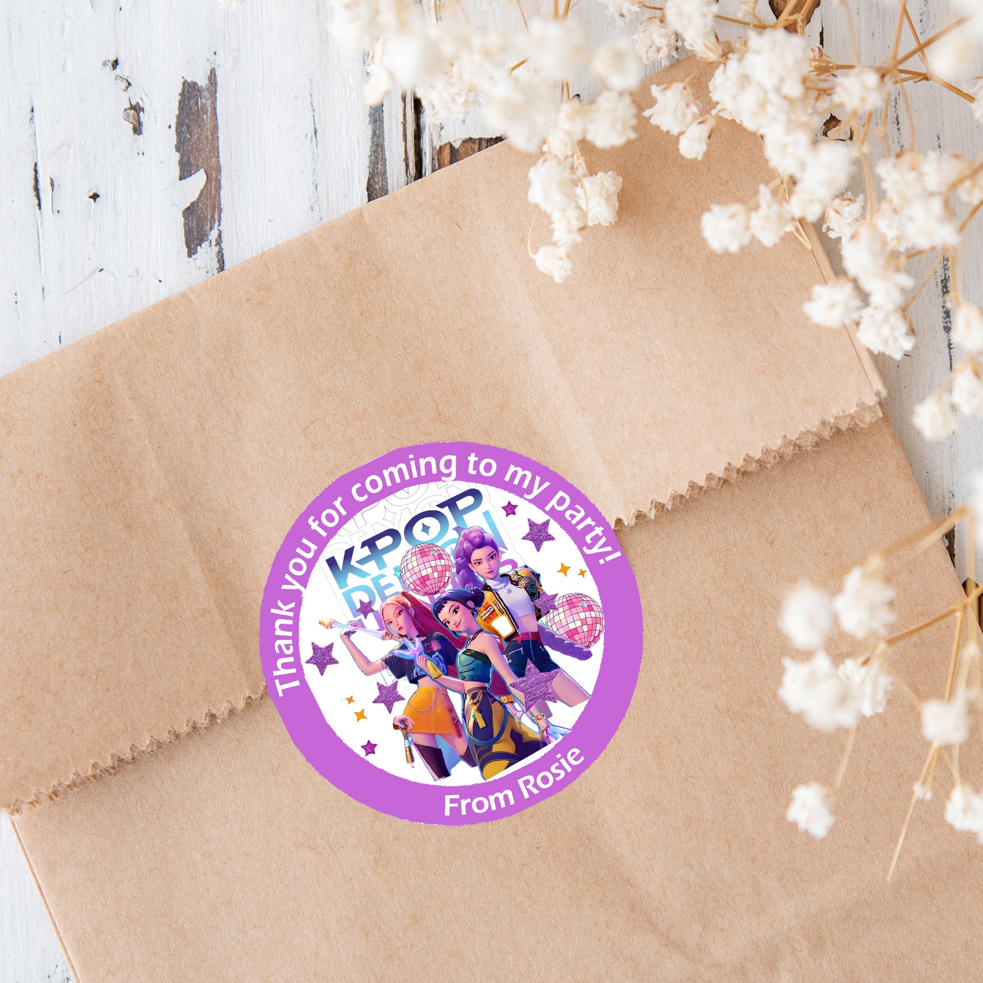 Personalised K-Pop Demon Hunters Party Stickers | Huntrix Inspired Birthday Labels |  Sweet Cones, Gift Bags & Party Favours Thank you gifts